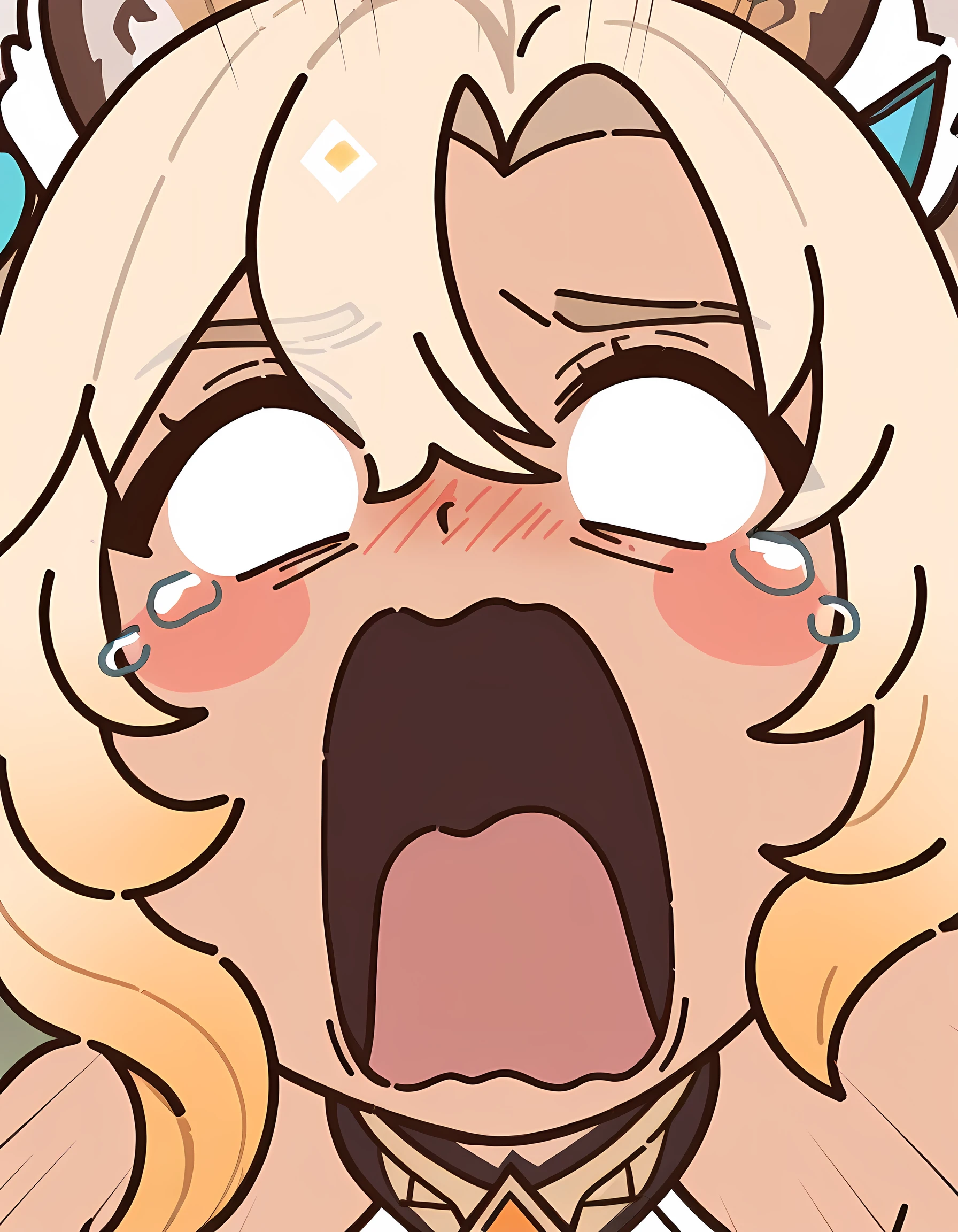 masterpiece, beautiful, detailed,  <lora:wakfu_evangelyne:1>, 1 woman, solo, adult, looking at viewer, close-up, open mouth, tongue out short hair, blonde hair, (bangs:1), (freckles:1.2), black shirt, gloves, bare shoulders, (body freckles:1),  (shiny skin:1.2)