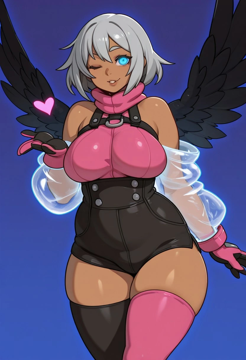 anthro, bird, avian, (winged-arms:1.2), beak, (female), sfw, fluffy hair, masterpiece countershading, digital art, realistic shading, smooth shading, detailed eyes, colorful style, feathered body, feather hair, cyberpunk style, synthwave, tail feathers, (seductive pose), looking around, bikini, thong straps, wallpaper, 8k, absurd res, standing in a waterfall, depth of field, solo, curly hair, pink body, medium breasts