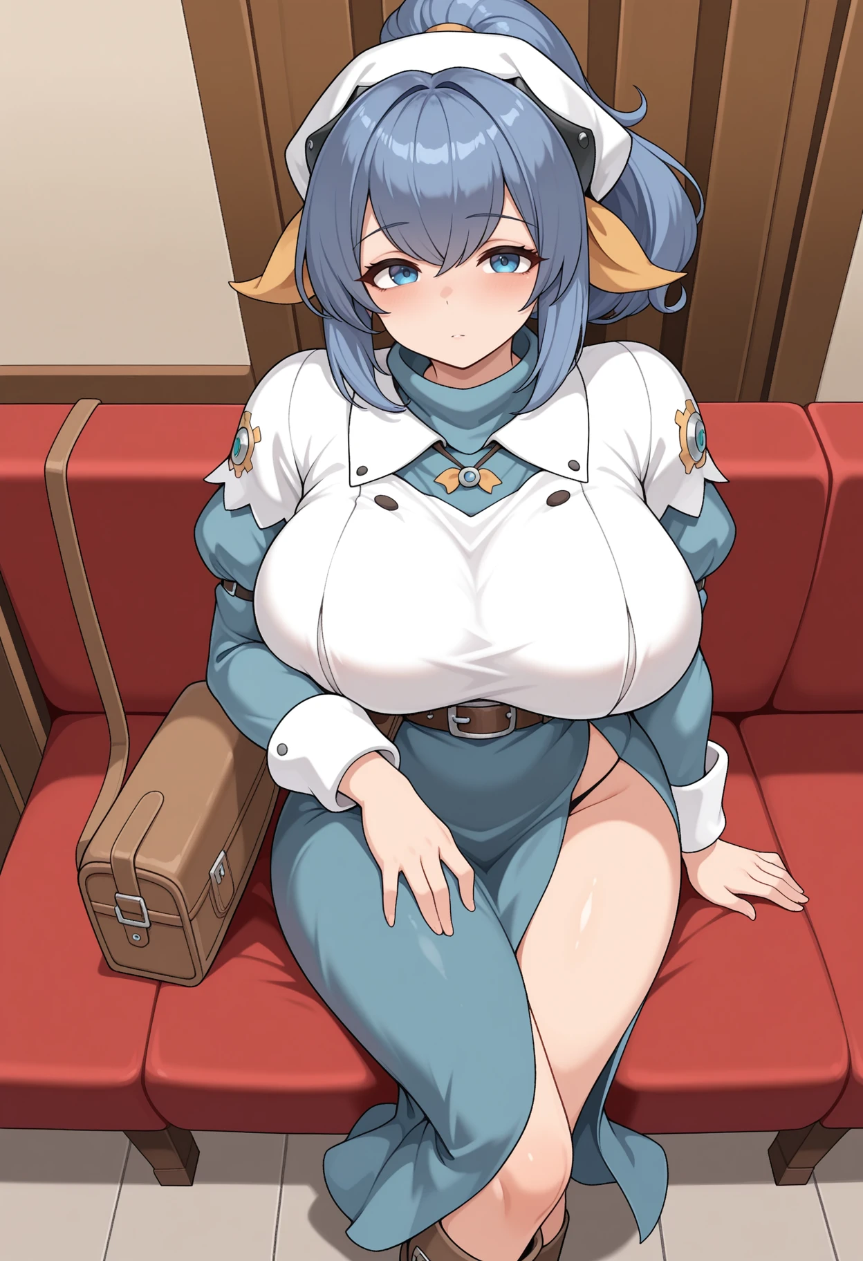 1 girl,land of life,Session,crossed legs,chair with huge tits, with mega boobs