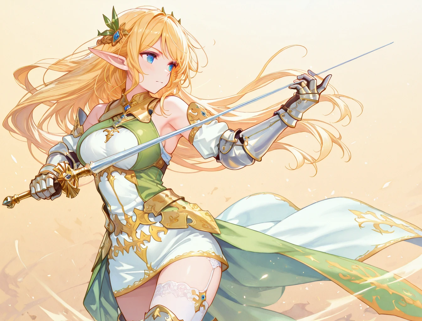 ((a beautiful fantasy empress)),  a blonde Elve warrior with emerald green eyes, holding a sword and a sword, alluring Elfe Prinzes, Elfenkrieger, Weibliche Elfe, Elfe Prinzessin, Elf girl, elf rogue, Nissa Genesis Magier,  rogue anime girl, a beautiful fantasy empress, cushart krenz key art feminine, blonde anime girl with long hair, beautiful, extrem hoher Detailreichtum, beautiful seductive anime woman, cute anime waifu, beautiful and elegant elf queen, young fairy queen, epische exquisite Charakterkunst, very stylish fantasy armor, Fantasy-Charakter art,  Aus Lineage 2, Kriegerin, Female armor,  Fantasy-Charakter, Heavy white and gold armor,  Portrait Anime Girl, anime visual of a cute girl, erstellt mit Anime Painter Studio, Anime style portrait,a woman in armor with a sword and a sword in her hand, shadowverse style, Armor Girl, she holds a sword, hochdetailliertes offizielles Kunstwerk, razor-sharp RPG portrait,  im Wald, inspiriert von Li Chevalier, shadowverse, royal elegant pose,  white and gold armor, epische Geschichte
