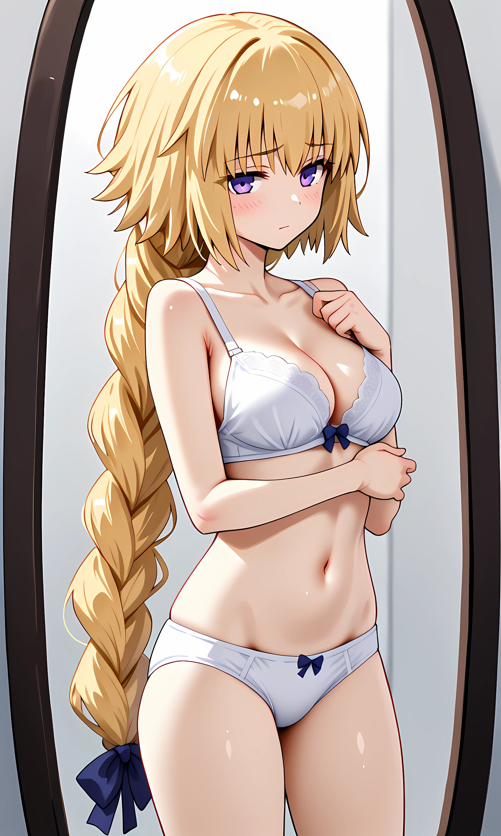 Super detailed、highest quality、Best image quality、masterpiece、8K、Anime Face、A kind smile、Open Mouth、Sparkling Blue Eyes、(Long blonde curly hair:1.4)、Wearing a maid headband、(SFW huge body)、(((Rear view)))、Cowboy Shot、(She is wearing a grey thong.:1.5)、Muscles of the whole body、Hands on hips、Stick your ass out