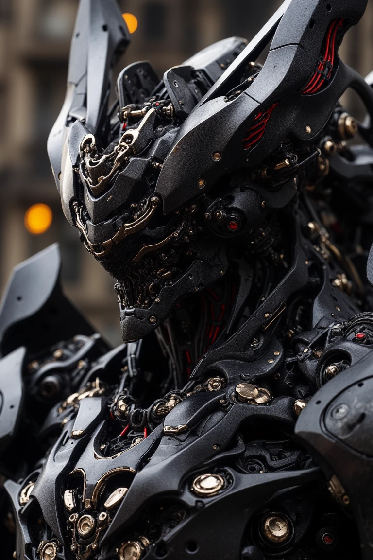 Completely black mecha Closeup