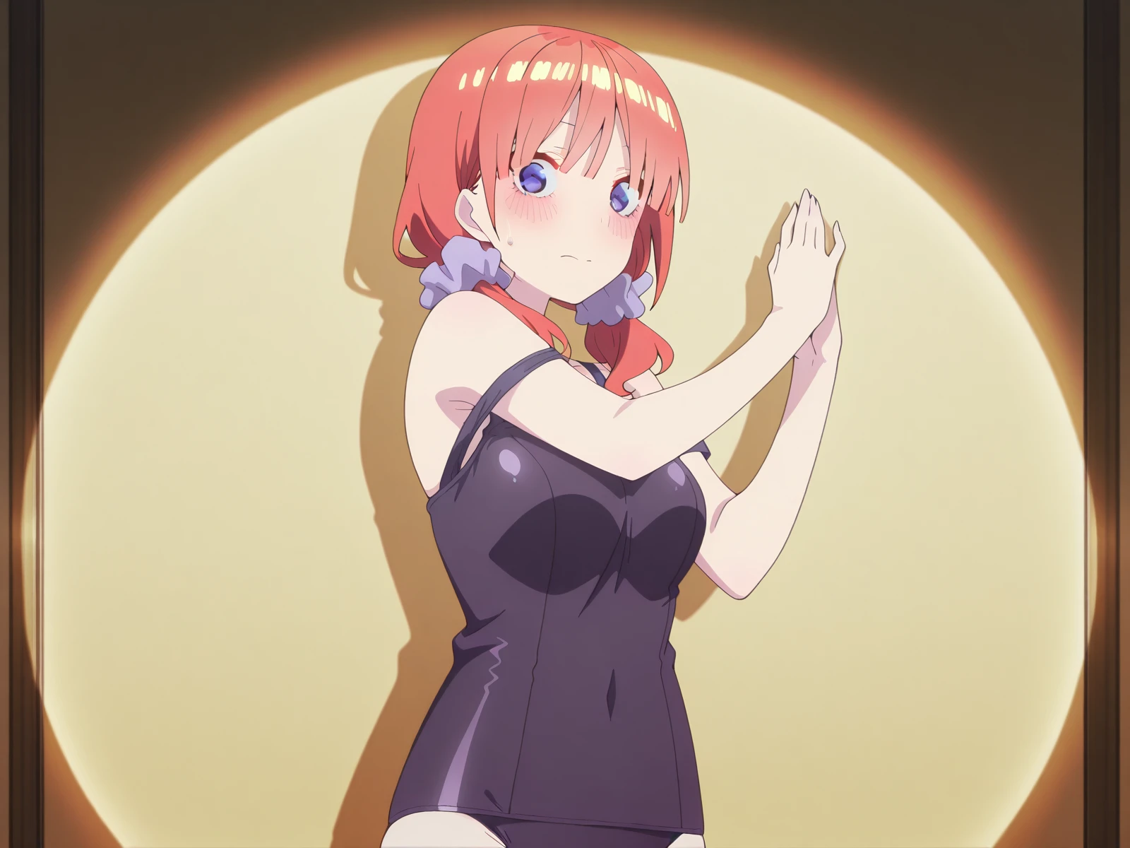 Shibuya Kannon, Solo, Perfect Eyes, Purple Eyes: 1.2, Perfect Lip, pretty face, Blush,, 1 girl, Solo, ((16 years old, full body)), Representative: 1.1, Real: 1.2, Pretty girl, Cute face, Smile, Perfect eyes, Perfect skin, Shiny skin, Look at the front, Thin cloth, Naughty pose, Seduction, Polori, Peel off clothes, Soft skin , bondage, erotic costumes, restraints, clothes exposed, exposed poses, open breasts, small clothes,nipple、center opening、透明な下着、透明な服、胸を持ち上げる、胸を引っ張る、張り付く服