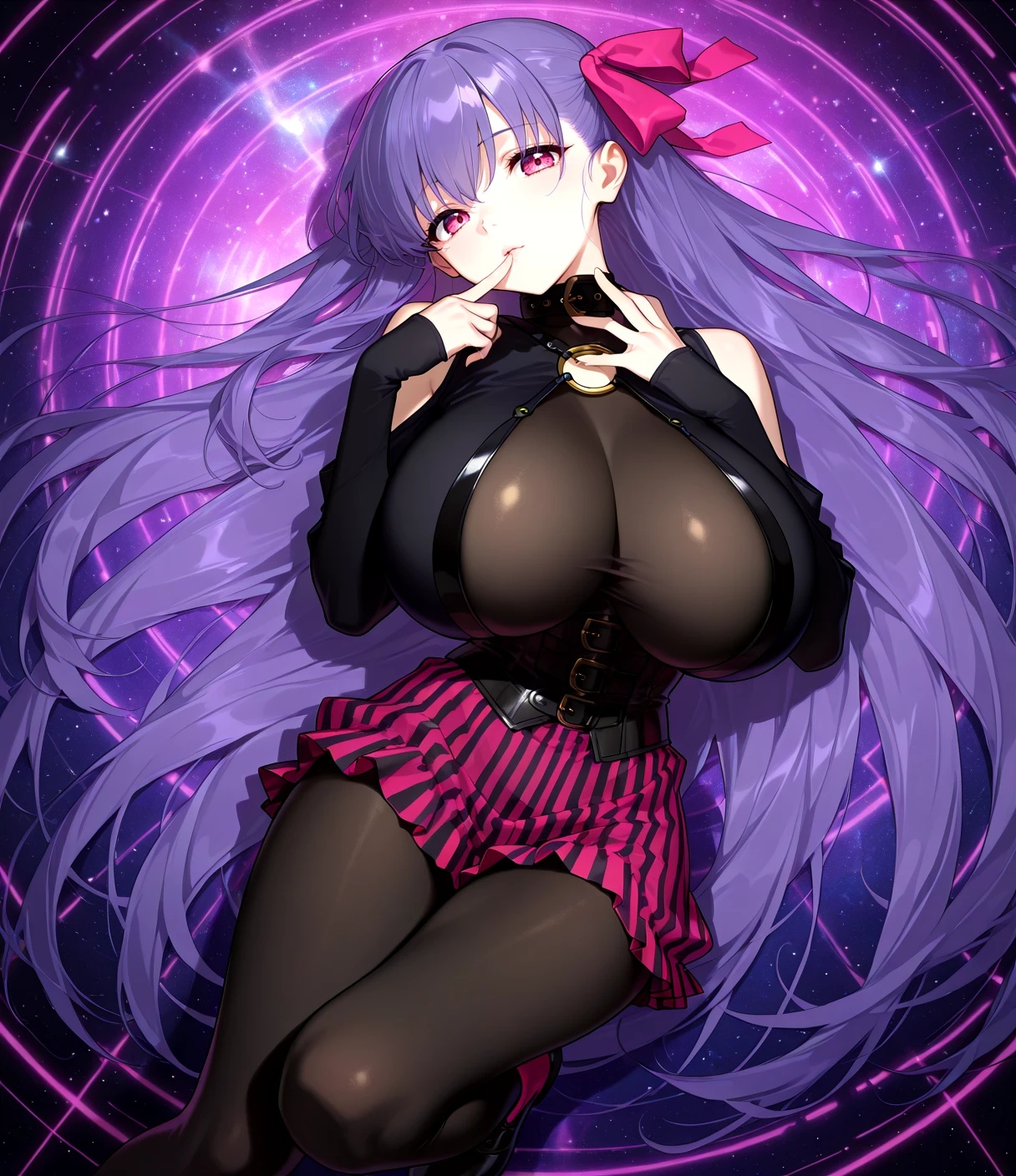 fox girl, big breasts, purple hair, masterpiece , red eyes, hd, Head to Chest, buried in my chest、underboob
