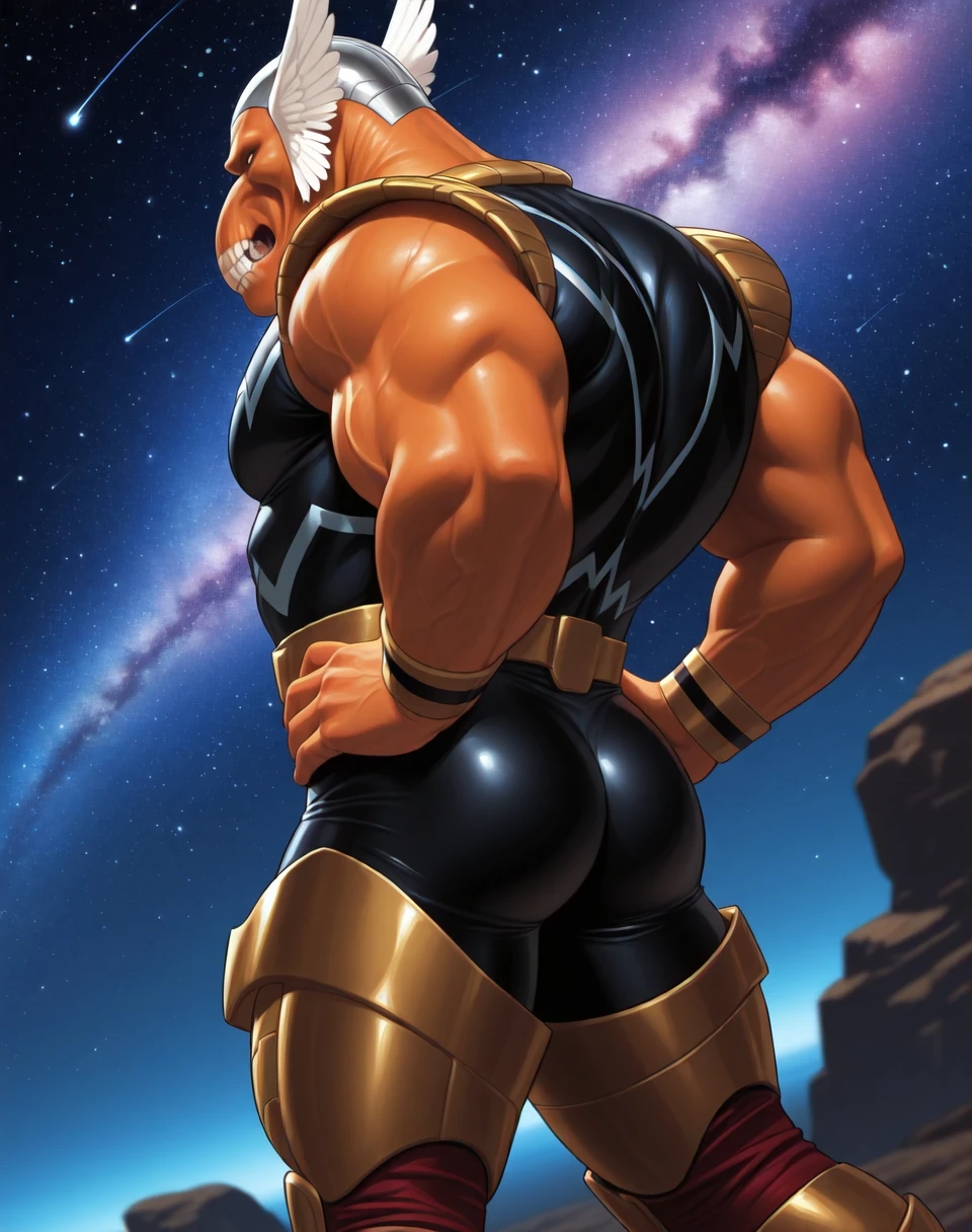 There is only one handsome Asian actor in the photo，35 years old，High target, Fitness，Smooth body，Smooth skin，No chest hair，short hair, O-Shaped Beard，Perfect body, Dark skin color，Radiant Skin，Smooth skin，Shiny, shiny skin，Smooth pectoral muscles，Muscle bulge, muscular, Very large pectoral muscles，Very sexy abdominal muscles，Very well-developed leg muscles，Huge concave and convex area，Brightens oily skin，Wearing a shiny gold leather thong，Handsome face，Normal human toes，Correct and accurate male body proportions，Superhero style，Light particle effects, dusk, Dynamic poses，Surrounded by energy，Multiple light points，Gradient sky, Gorgeous fantasy magic。

