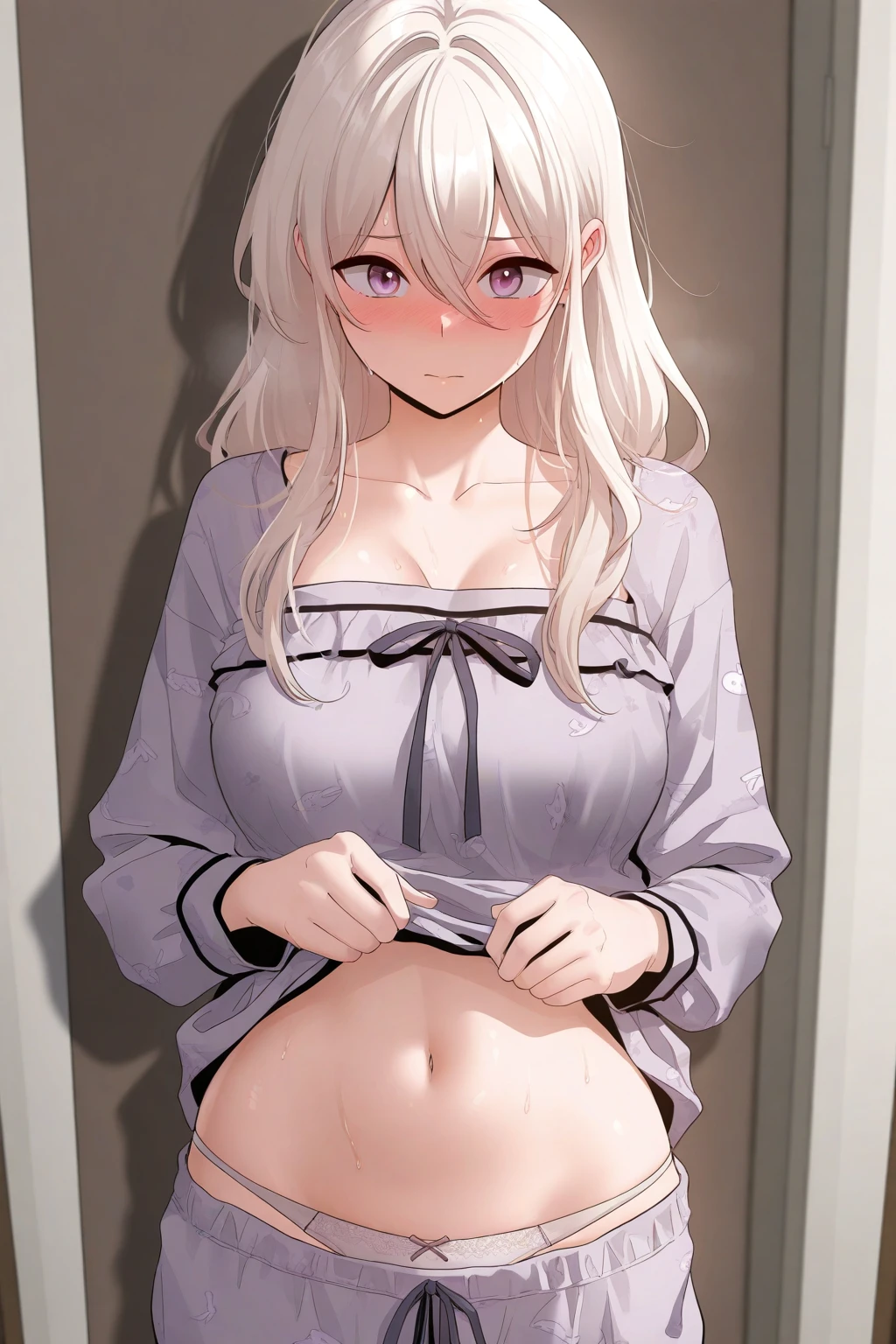 realisitic、top-quality、女の子 1 人、20yr old、Light colored hair、piercings、Shy face、Fancy underwear、beautiful boob 、selfee、s ass、hotels room、Particles of light、profetional lighting