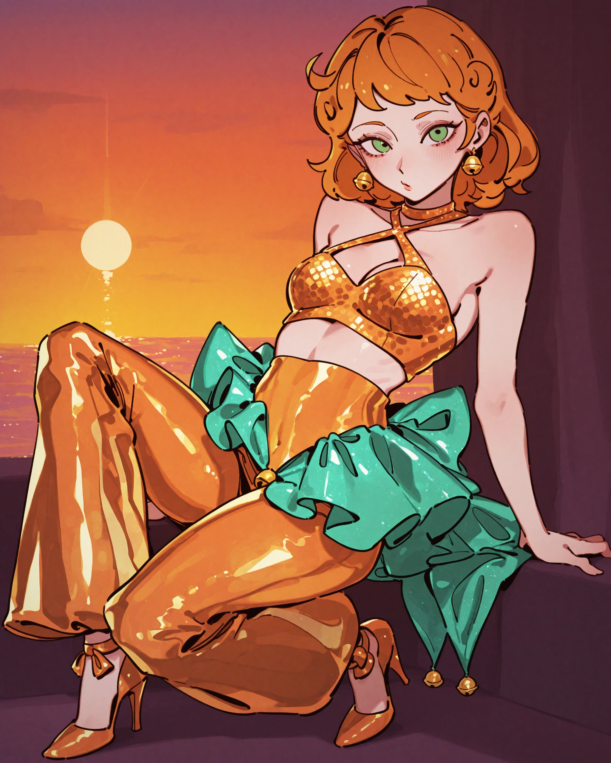 (masterpiece), best quality, expressive eyes, perfect face, (absurdres,highres,ultra detailed,(lady:1.3),(glamor:1.3),creave,orange eyes,(embarrassed:1.1),smile,BREAK, streaked hair, ponytail, hair over one eye,fox ears,BREAK,(Focus on the ass:1.3),(wide ass),from below,BREAK, high waist skirt,(colorful thongs:1.3),(micro skirt:1.2), Organza,BREAK,(Luxurious room:1.3),(furniture),(Gorgeous bed)