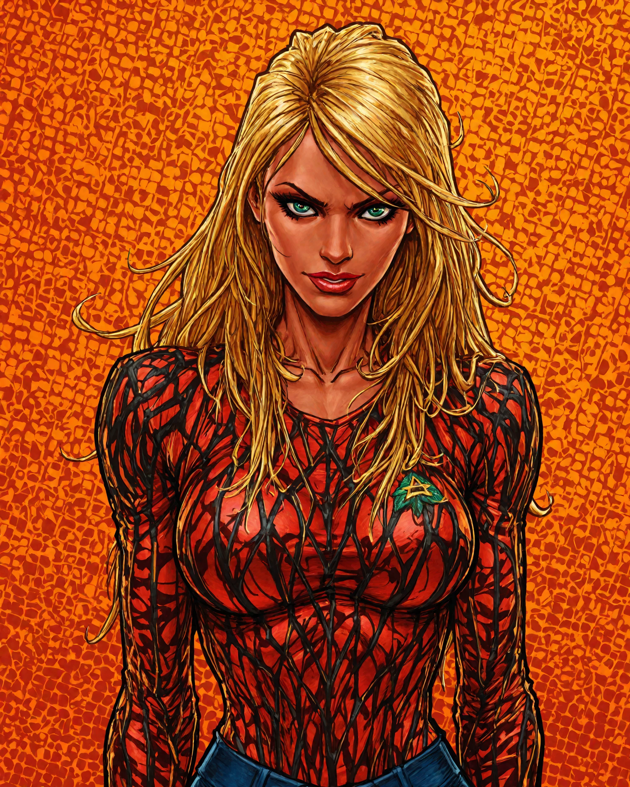 one person, sexy female blond character, green eyes, pink long-sleeve T-shirt, black leggings, fighting with monsters in forest