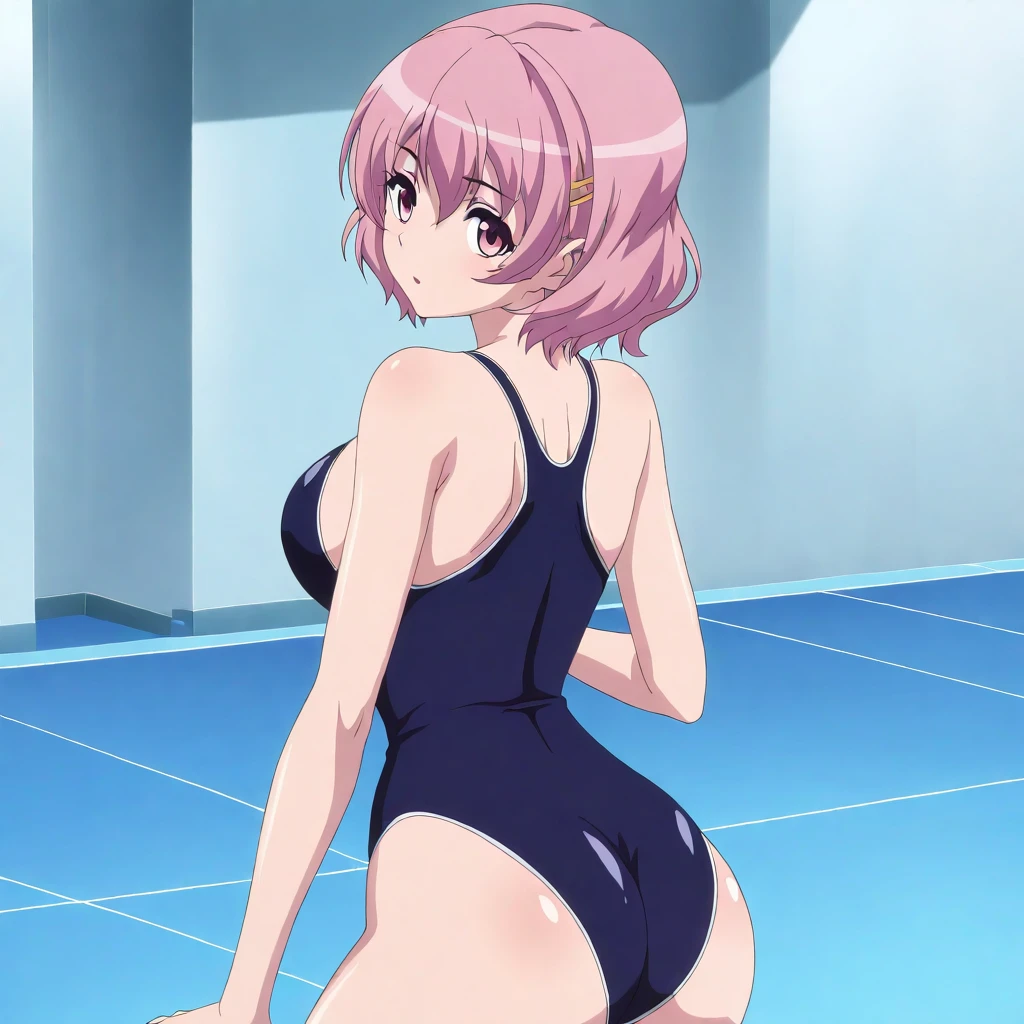 Beautiful Face、Intense expression(Highly detailed CG Unity 8k wallpaper)、(masterpiece)、(highest quality)、(Super detailed)、(Best illustrations)、(Best Shadow)、(Absurd)、1 male、Firefly as man、Anime Male、solo、Swimwear、hair band、Purple Hair、one-piece Swimwear、man is wearing a women's competition swimsuit、Swimwear、Short Hair、Bobcut、Manicure、Blue Eyes、crossdressing、black one-piece Swimwear、Tight Swimwear、Anime coloring book、Toned body、Tall men、(male body:1.3)、