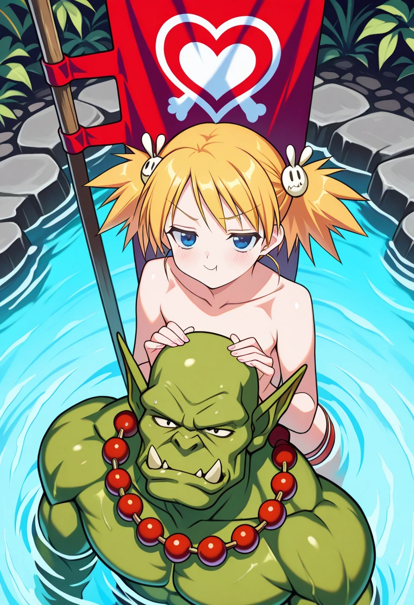 masterpiece, (((goblinriding, a goblin is riding a girl))), goblin, mutiple goblins, goblins, (((all fours))), 1girl, (aria company uniform:1.1), (nose hook), reins, collar, chain, rope, obey, happy trance, smile, hair ornaments, huge breast, large breast, expressionless, emotionless, blank eyes, empty eyes, mind control, mizunashi akari, pink hair, blue eyes, long hair, venice background, water background, (((swiming)))