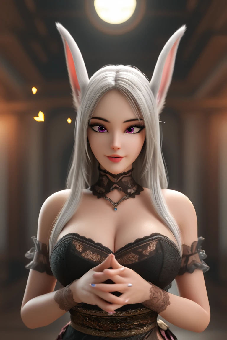 (Cinematic footage, full medium closeup, gorgeous 18-year-old kemonomimi woman soft pale skin, cute and youthful face, well-defined eyebrows, delicate nose, ultra-detailed: 1.1, photo-realistic: 1.4, depth of field, cinematic lighting, IMAX camera, HDR, DTM, Full HD, 8k, flared, medium breasts: 1.5, slim, smile, standing, 8K picture quality, sexy seduction, 4k, 8k, highres, best quality, plump and round lips: 1.4, realistic: 1.37 long, flowing: 1.1 luscious, plump: 1.1 sparkling sequins: 1.1 subtle, 0.9 soft, warm: 1.1 masterpiece: 1.2, realistic: 1.4, photo-realistic: 1.37, ultra-detailed: 1.1 busty animal ears, beautiful, detailed ears: 1.1 best quality, 4k, highres, masterpiece: 1.2 detailed, piercing eyes: 1.1 masterpiece: 1.2 very three-dimensional: 1.2, Unreal Engine 5, octane render), (beautiful ultra-detailed face, eyes, highly detail skin texture, high detailed skin, ultra-detailed body, bright and glowing skin: 1.1)
(Physical Rendering, Professional Lighting, Photon Mapping, Radiosity, Soft Light, Lens Reflection: 1.3), (best shadow), (3D: 0.5, realistic: 0.5, photo-realistic: 1.4), (Sharp focus: 1.5), (beautiful face, perfect face: 1.1), (eye makeup: 1.2), (tight body, fitness body: 1.2), (highest quality), (8k, best quality, masterpiece: 1.4), ((masterpiece, best)), (best illustration), (high detail: 1.1)
,(Masterpiece: 1.37, Dungeons & Dragons Theme: 1.37, Detailed Dungeons & Dragons background: 1.37)