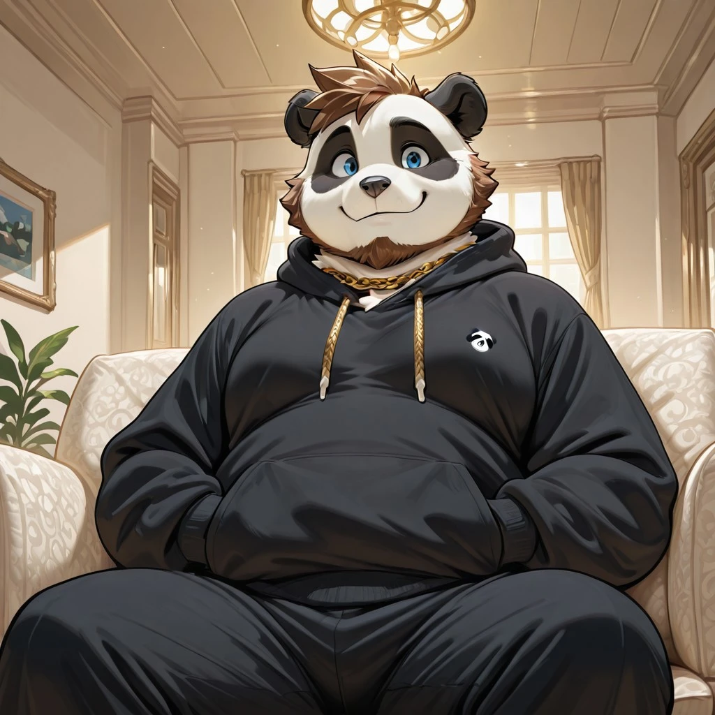 masterpiece, best quality, 8k resolution, Very detailed, hairy，(((Polar Bear))，(((Mature)))，(((Middle-aged and elderly people))),(((Strong)))，(((White hair all over body)))，portrait，(((White hair)))，(((Blindfold)))，(((Room)))，For the audience，(((Black tight rubber suit)))，Highest quality scenes，solitary，solitary，(((whole body)))，(((Sweating)))，(((sit on the chair)))，(((In front of the window)))，(((Shirtless)))，((Fat-wrapped muscles))，(((shameful)))，((blush))，(((Round Face)))，(((Solitary)))，((collar))，(((Strong body)))，(((Bulging buttocks))),(((Sticking out tongue)))，
