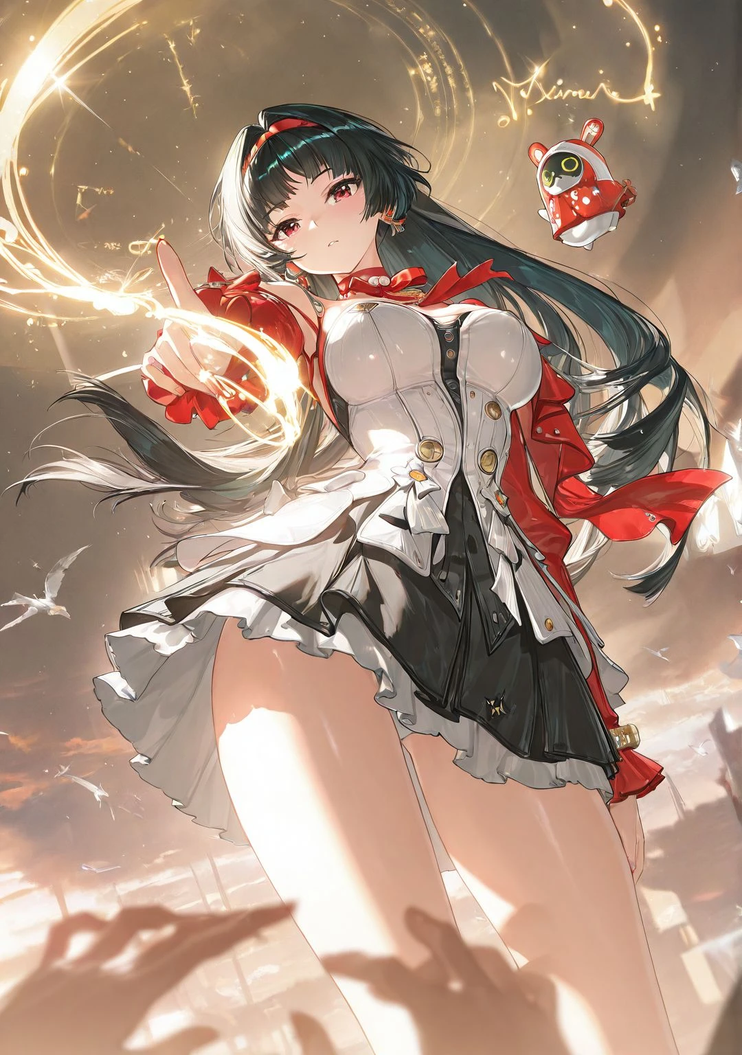 dutch angle,magical,evocative,highres,extremely detailed 8k wallpaper,illustration,depth of field,great quality,masterpiece,best quality,amazing quality,very aesthetic,absurdres,detail eyes,
(artist:atdan:0.5),artist:yolanda,artist:rella,(artist:vixen),year 2023 BREAK
nai4 shiny style,<lora:nai4 shiny style 2:0.8>,<lora:xl-ill-Astra Yao-v1:0.6>,astra yao:scarlet rock\(zenless zone zero\),black hair,long hair,