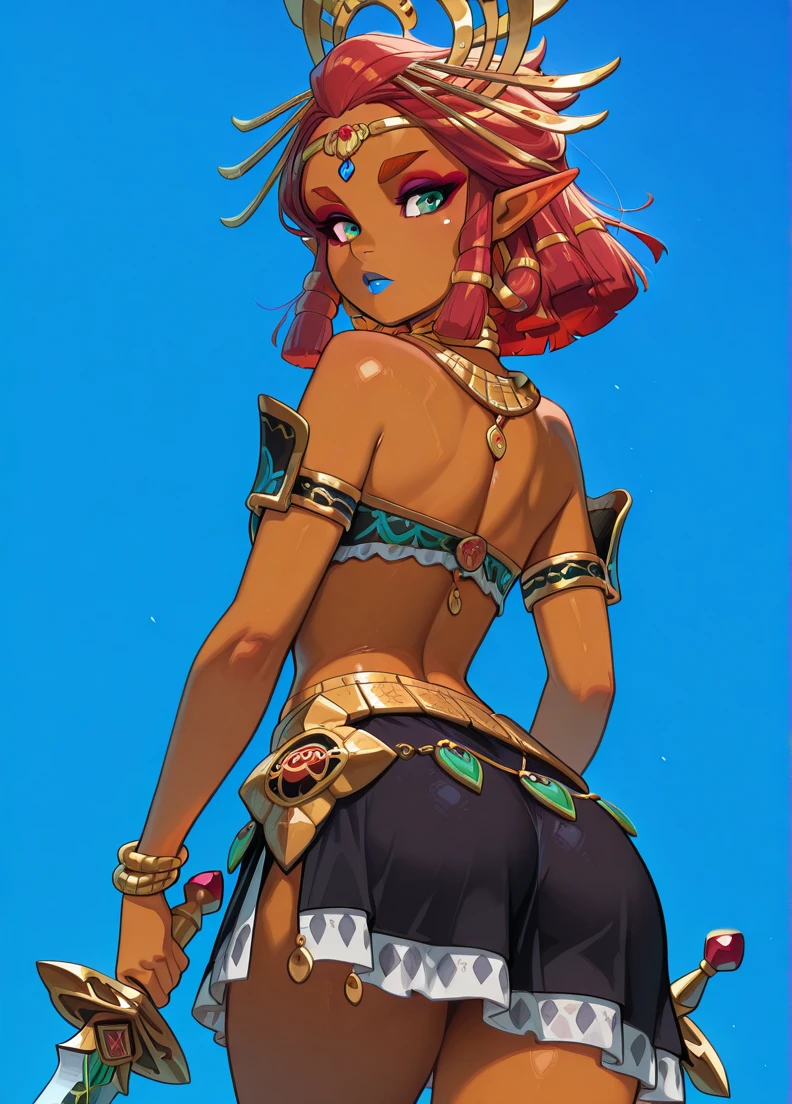 (obra de arte, melhor qualidade:1.2),detalhes intrincados,Jinx \(League of Legends\),1 garota,Twin braids,single elbow glove,short curto,only bikini top,colar,cinto,bala,luvas sem dedos,barren planets,