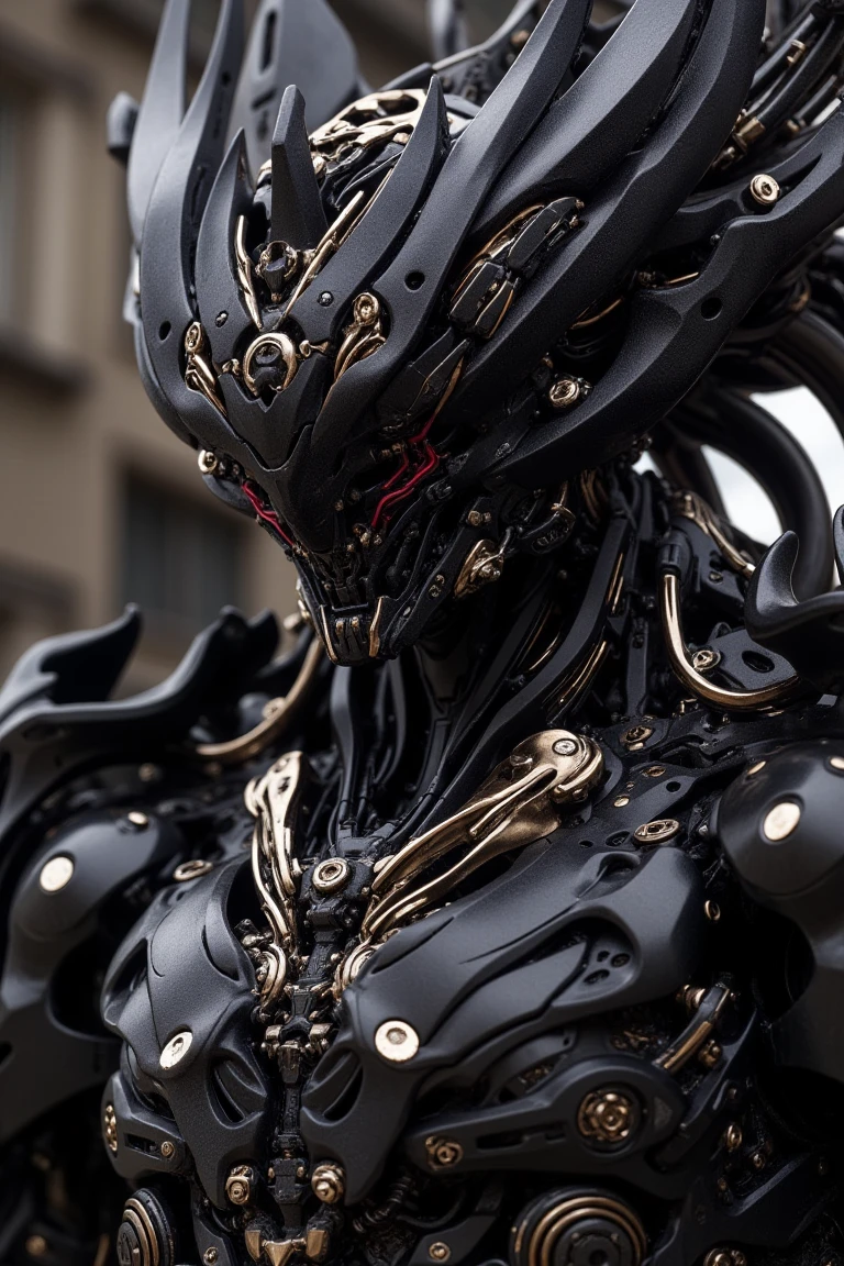 Completely black mecha closeup