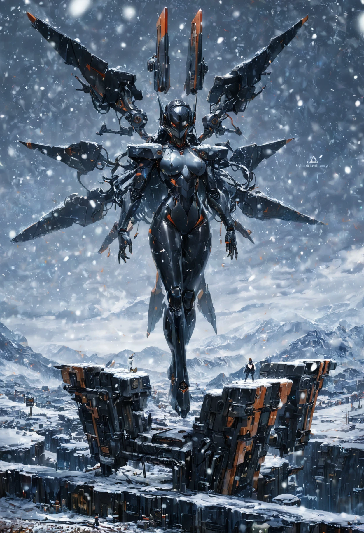 masterpiece, best quality,, angular art stylized by Conrad Shawcross, sculpture art, landscape of a 1800'S Honiara, Snowing, Kinetic art, geometric abstraction, industrial materials, mechanical themes