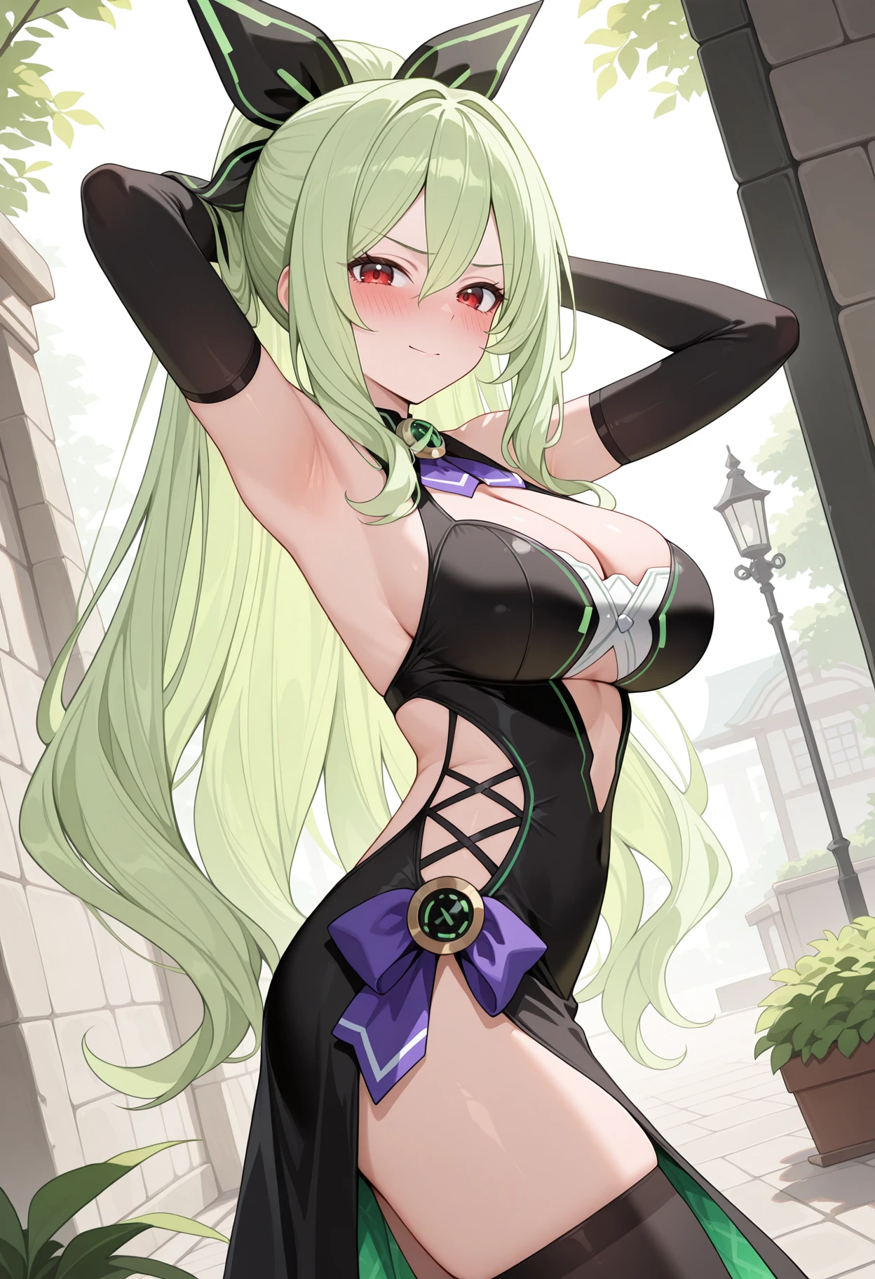 ((best quality)), ((masterpiece)), (detailed), anime style, game: Atelier Ryza, character Reisalin Stout, 1girl best quality, portrait, ultra detailed, pretty face, perfect anatomy, soil, pale skin , pink green hair, perfect hair, bangs, eyes closed, pupil, sticking out, (😝), perfect outfit, arms raised up, sweaty armpits, hands, thick legs, big thigh, possession, blue background, fortnite,
INFO