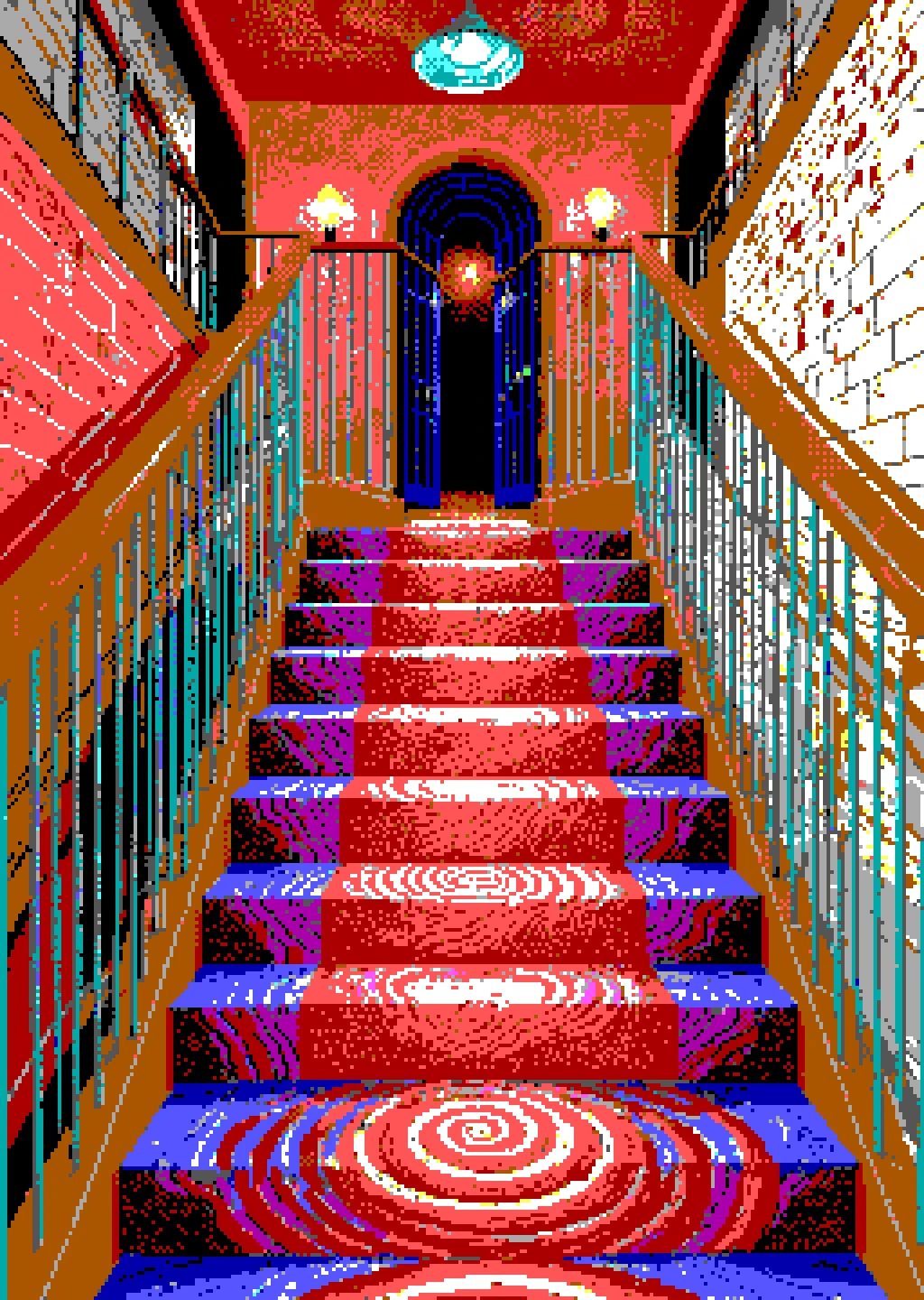 <lora:dosega-il:1> restricted palette, flat colors, staircase, spiral, cutaway,, best quality, high quality, masterpiece,