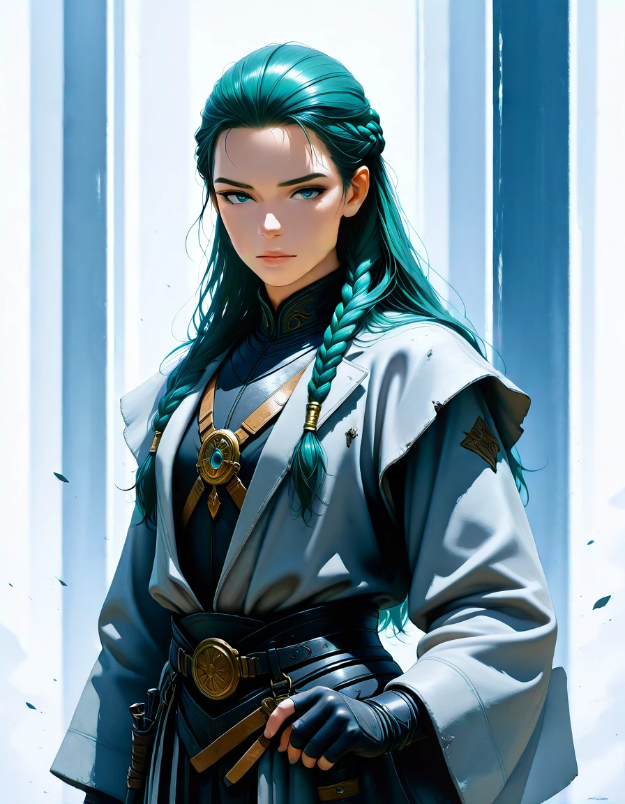 masterpiece, best_quality, very_aesthetic, highres, absurdres, ultra detailed,
, wedge cut hair, teal eyes,
<lora:negXL:0.5>
<lora:Watercolor_fantasy_IL_MIX:1> watercolor, traditional media, painting \(medium\),, purple eye, Bronze waterfall braid (Visby coat of plates),An armor made of armor style developed in Visby, Sweden, with rectangular metal plates Unique Wooden Brooch, upper body,from behind, , simple background, , depth of field,