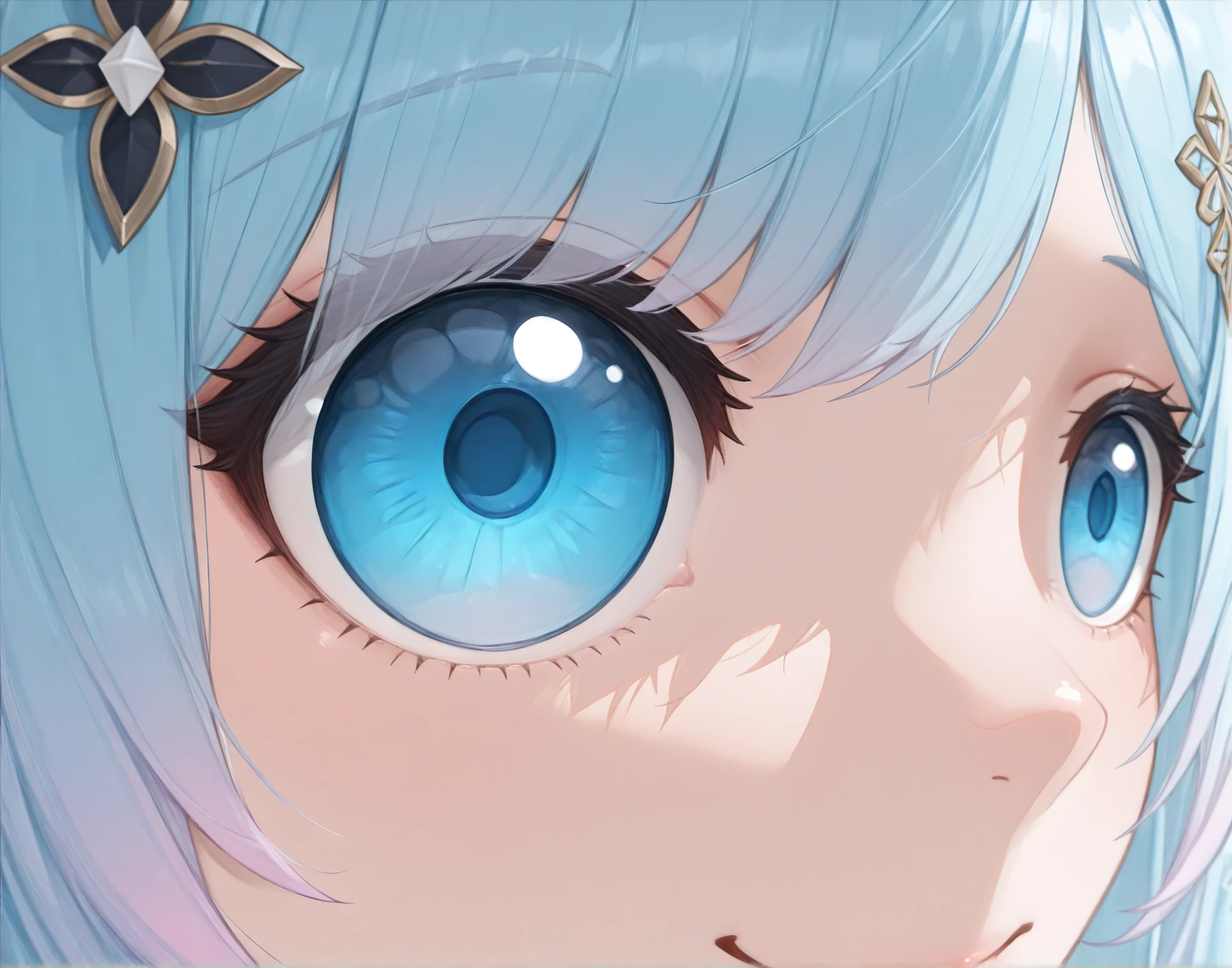 (masterpiece,best quality,amazing quality,ultra-detailed,highly detailed,8k,depth of field,natural colors,high contrast,soft lighting,realistic shading,intricate details,cinematic lighting,absurdres,highres,newest,very aesthetic,extremely detailed,very awa,detailed background,perfect anatomy,surreal,year 2023,year 2024,(scenery:1.4),perfect proportions,perfect hands,8k,good anatomy,good shading,ultra detailed,refined details,high resolution,HD,masterwork,4ur4_illu,shiny,),<lora:xmc_v0.3_noobai_cwhj_946906:0.8>,<lora:add-detail-xl:0.9>,<lora:illustrious_best_quality_v1_1021798:0.8>,<lora:LirussoV2_Vtuber:0.7>,lirussoillv2,cat girl,1girl,solo,long hair,blue hair,(hair ornament:2),blue eyes,multicolored hair,gradient hair,virtual youtuber,
<lora:StareMeme_illusXLNoobAI_Incrs_v1_1246216:1>,eye focus,close-up,smile,closed mouth,portrait,