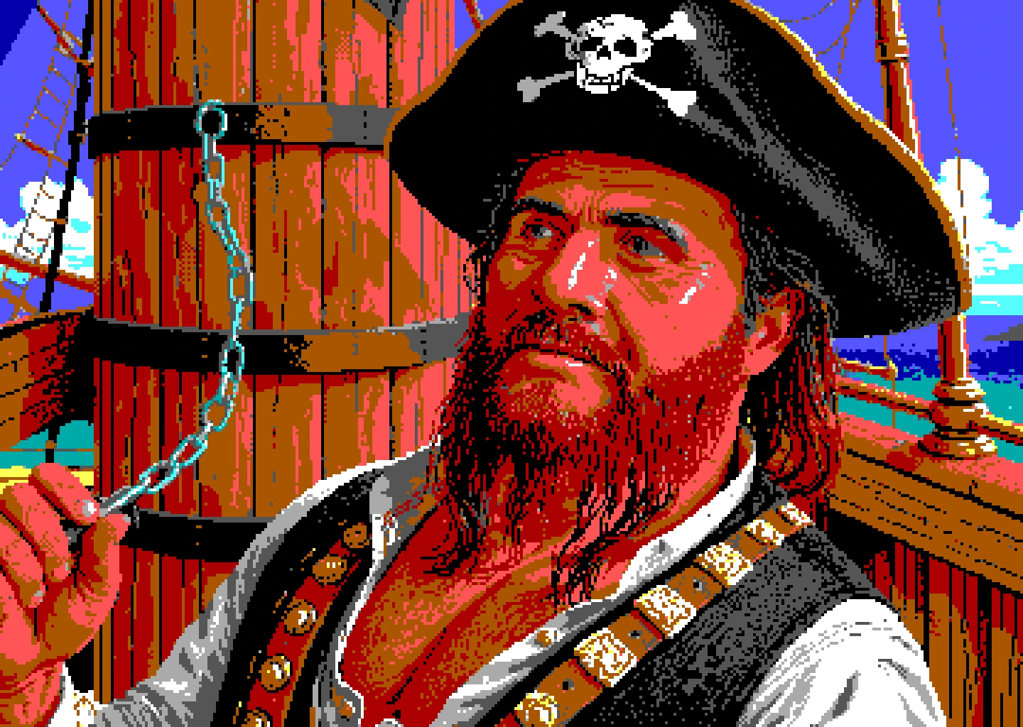 <lora:dosega-il:1> restricted palette, flat colors, 1boy, pirate, hat, beard,, best quality, high quality, masterpiece,