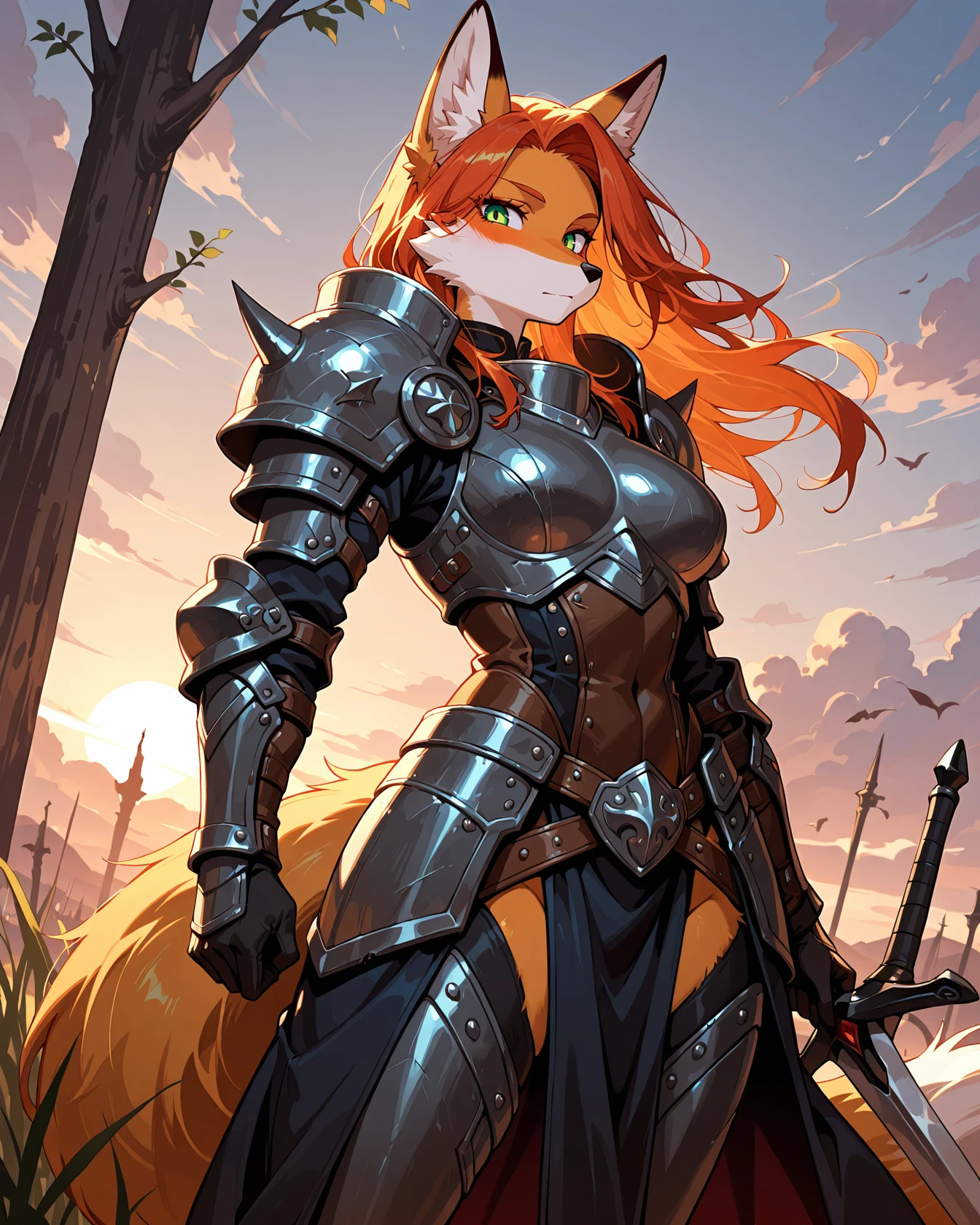 masterpiece, best quality, armor, female anthro, fox anthro