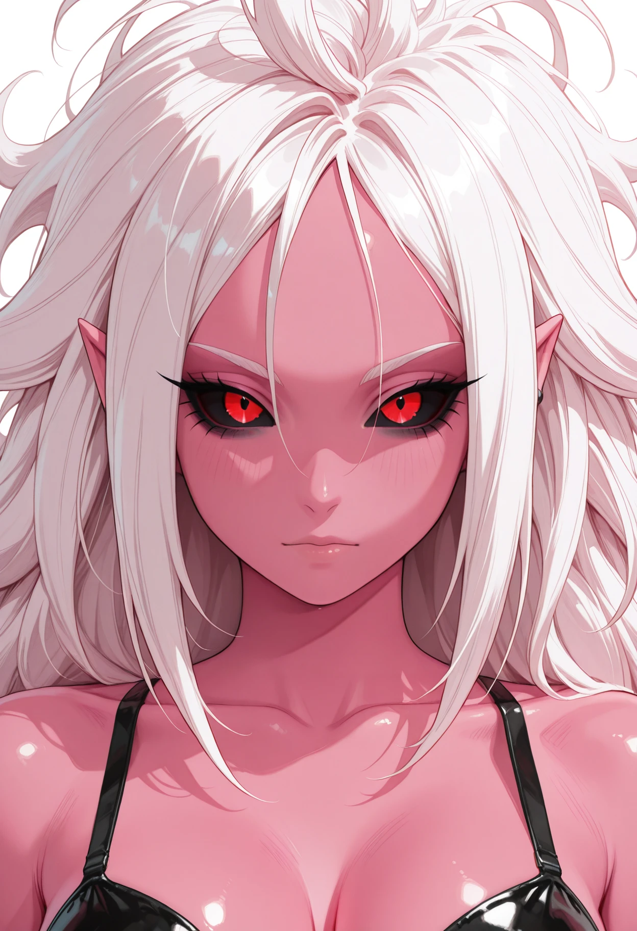 very awa, masterpiece, best quality, absurdres, newest, perfect quality, detailed background, intricate details
<lora:ILDBAndr0id21:1.0>
DBAndr0id21, 1girl, black sclera, pink skin, red eyes, messy hair, long hair, pointy ears, white hair, looking at viewer, portrait