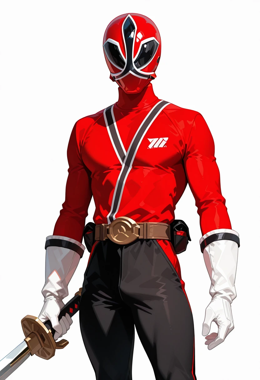 masterpiece, best quality, very aesthetic, absurdres, simple background, flat color, no outline,
BREAK 1 boy, red , helmet, mask, black pants, white gloves, holding sword,
BREAK <lora:Red_Ranger_Samurai_Illustrious:1.4>, good hand, <lora:illustrious_flat_color_v2:1>