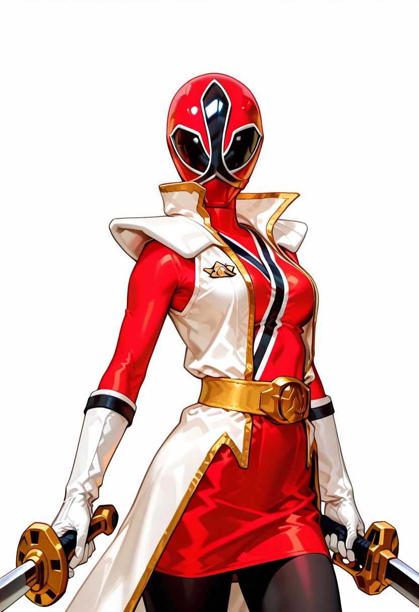 masterpiece, best quality, very aesthetic, absurdres, simple background,
BREAK 1 girl, Red_ranger_S, red , helmet, mask, black pantyhose, red skirt, straight skirt, white gloves, holding sword, white sleeveless trench coat, cowboy shot, <lora:Red_Ranger_Samurai_Illustrious:1>, <lora:AKinuNishimura_Style:1>,