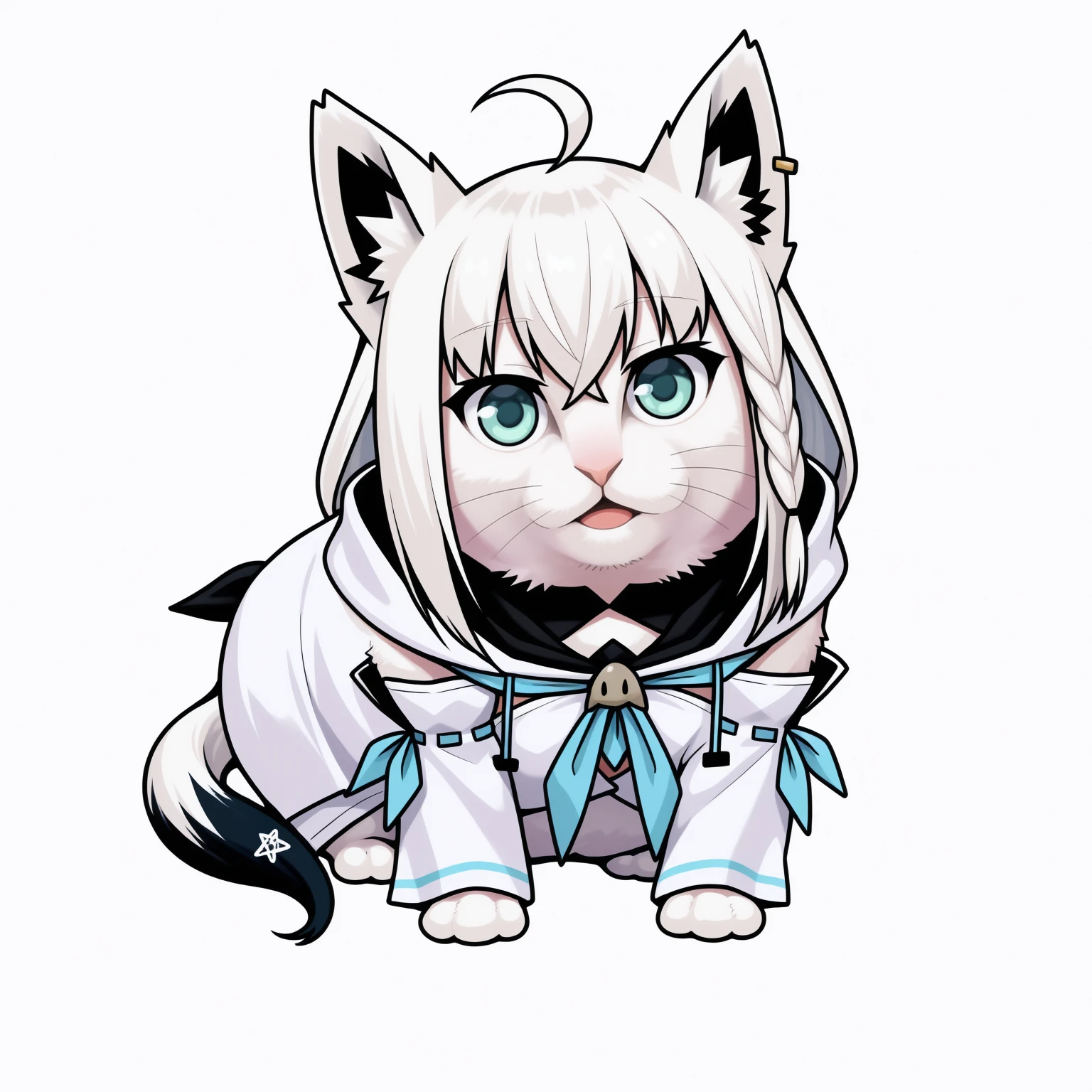 animalization, cat, looking at viewer, clothed animal, simple background, white background, <lora:huh_cat-000008:1> , shirakami fubuki \(1st costume\),
