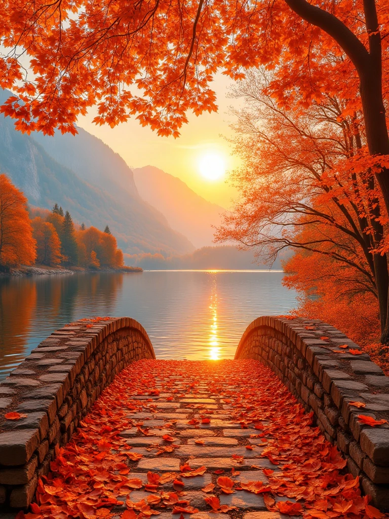 E_Autumn Landscape Generation_Scenes Of Bridges And Red Leaves v1.0