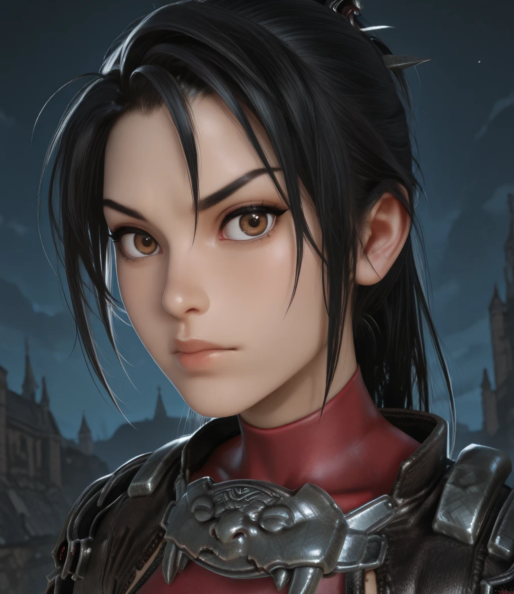 takiscxl, black hair, brown eyes,
red leotard, armor,
upper body, looking at viewer, close up,
night, solo,
(insanely detailed, masterpiece, best quality), <lora:TakiSC6XL-12v1-IL:1>,