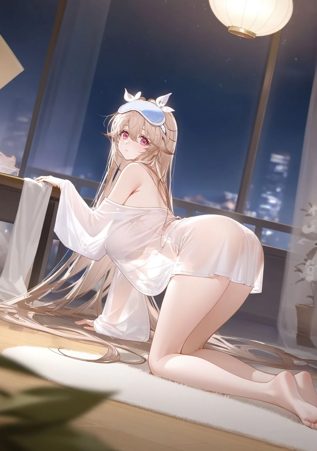 highres,extremely detailed 8k wallpaper,illustration,depth of field,great quality,masterpiece,best quality,amazing quality,very aesthetic,absurdres,detail eyes,
artist:ask_(askzy),[artist:ningen_mame],artist:yolanda,[artist:WANKE],artist:ciloranko,year 2023 BREAK
1girl,<lora:7th Anniversary Live Stream V2:0.8>,anchorage (azur lane),sweet evening milk,full body,all fours,see-through cloth,indoors,night