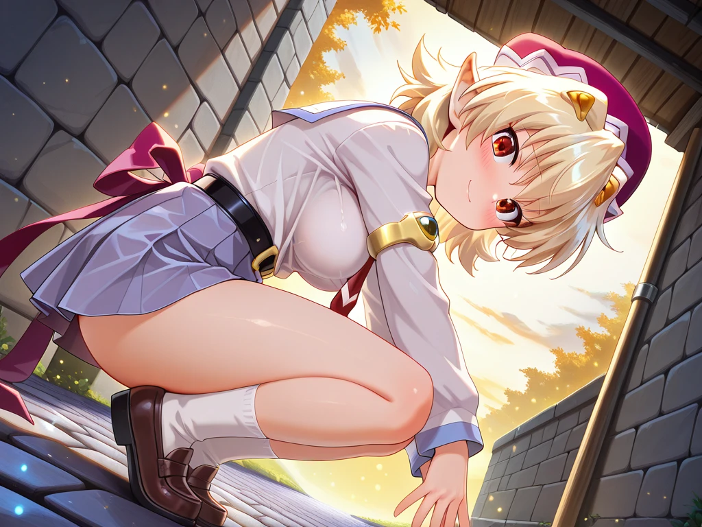 (masterpiece, best quality:1.2),illustration,8k,hd,1girl,solo,(good anatomy),(portrait:1.2),(from the front), ((flat-chested:1.4), (tiny nipples), elf,pointy ears,very long hair,blond hair, (((white long loose socks))), (torn tattered summer sailor uniform, serafuku), (((red ribbon tie))), (((naby pleated micro skirt))), (light skyblue string panties), blush, (female orgasm), (transparent collared shirt):1.3, parted bangs,blue eyes,  upskirt:1.3, ((sitting, squatting, spreading legs)), peeing, (spreading pussy by fingers), (peeing:1.5), (jitome:1.4, female orgasm, sweating, steam:1.4), (cum string between tiny nipples), bukkake, cum on upper body, cum on legs, loose socks, (spreading pussy by fingers), pee, peeing, (peeing over skyblue panties)