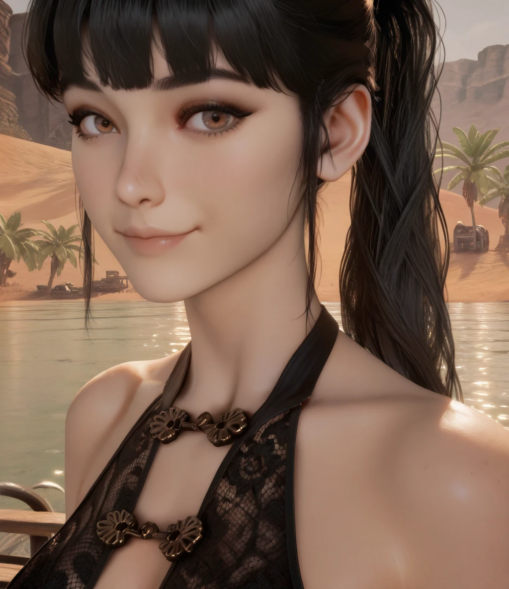 evesbxl, black hair, brown eyes,
black lingerie, close up, light smile,
upper body, looking at viewer,
outdoors, resort,
(insanely detailed, masterpiece, best quality), <lora:eveSBxl-12v1-ILL:1>,