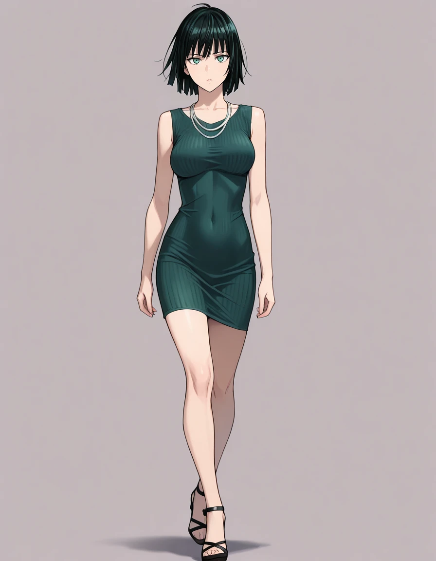 masterpiece,best quality,amazing quality,very aesthetic,high resolution,ultra detailed,perfect details,
simple background,walking,looking at viewer,
1girl,solo,<lora:mai_sexy_green_dress:1>,mai_sexy_green_dress,pencil_dress,ribbed_dress,short_dress,necklace,strappy_heels,
<lora:JN_Fubuki_Illus:1>,fubuki,