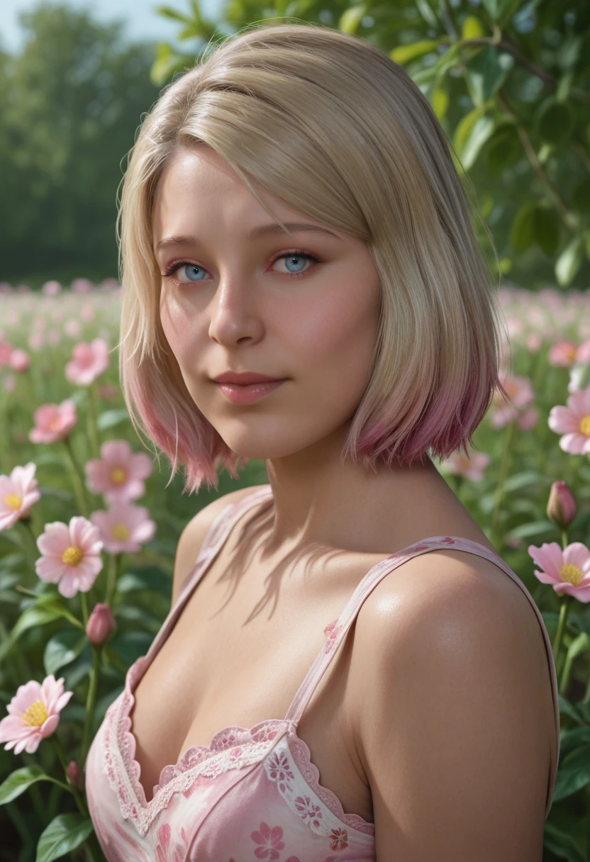 very awa, masterpiece, best quality, absurdres, newest, perfect quality, detailed background, intricate details
<lora:ILSH2RMaria:1>
SH2RMaria, 1girl, blue eyes, blonde hair, pink hair, gradient hair, short hair, realistic, looking at viewer, in spring,seasonal flower,seasonal background,flower background, seasonal clothes, dynamic posing