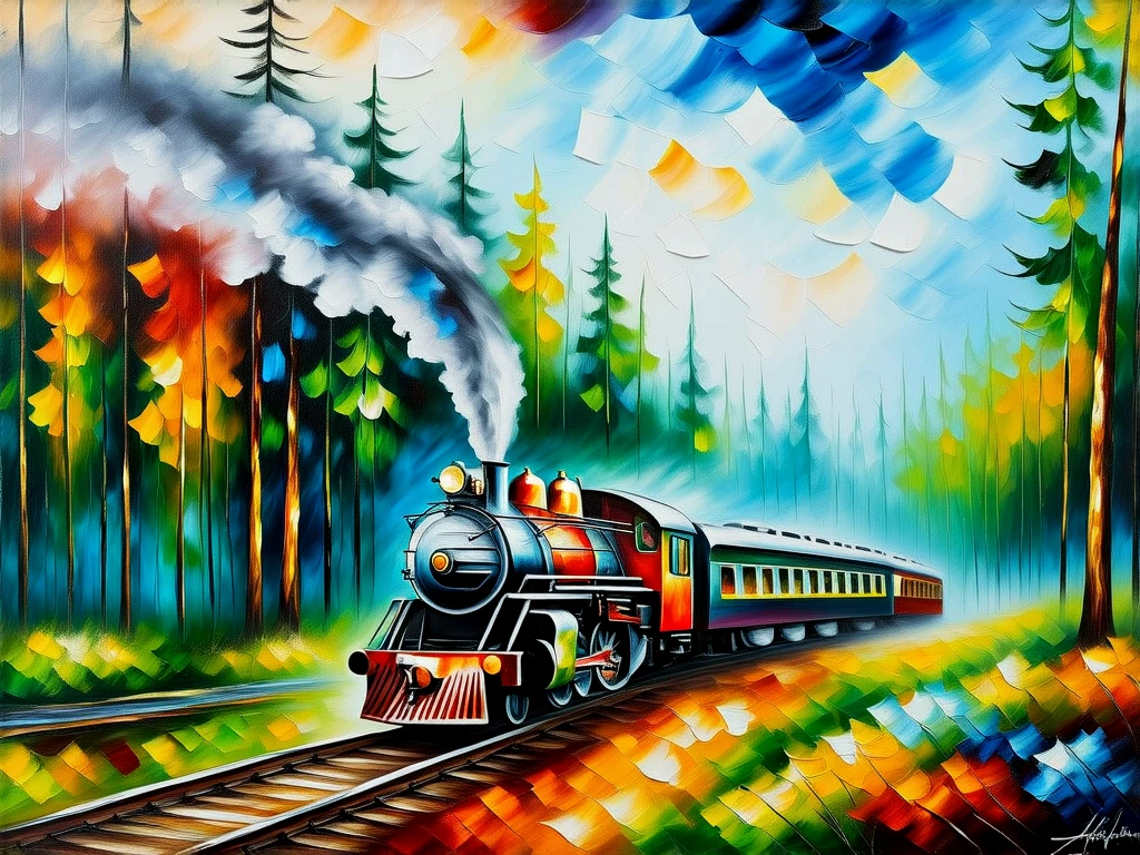 An oil painting.
A vintage steam train in the forest.
afrmvCE_style
