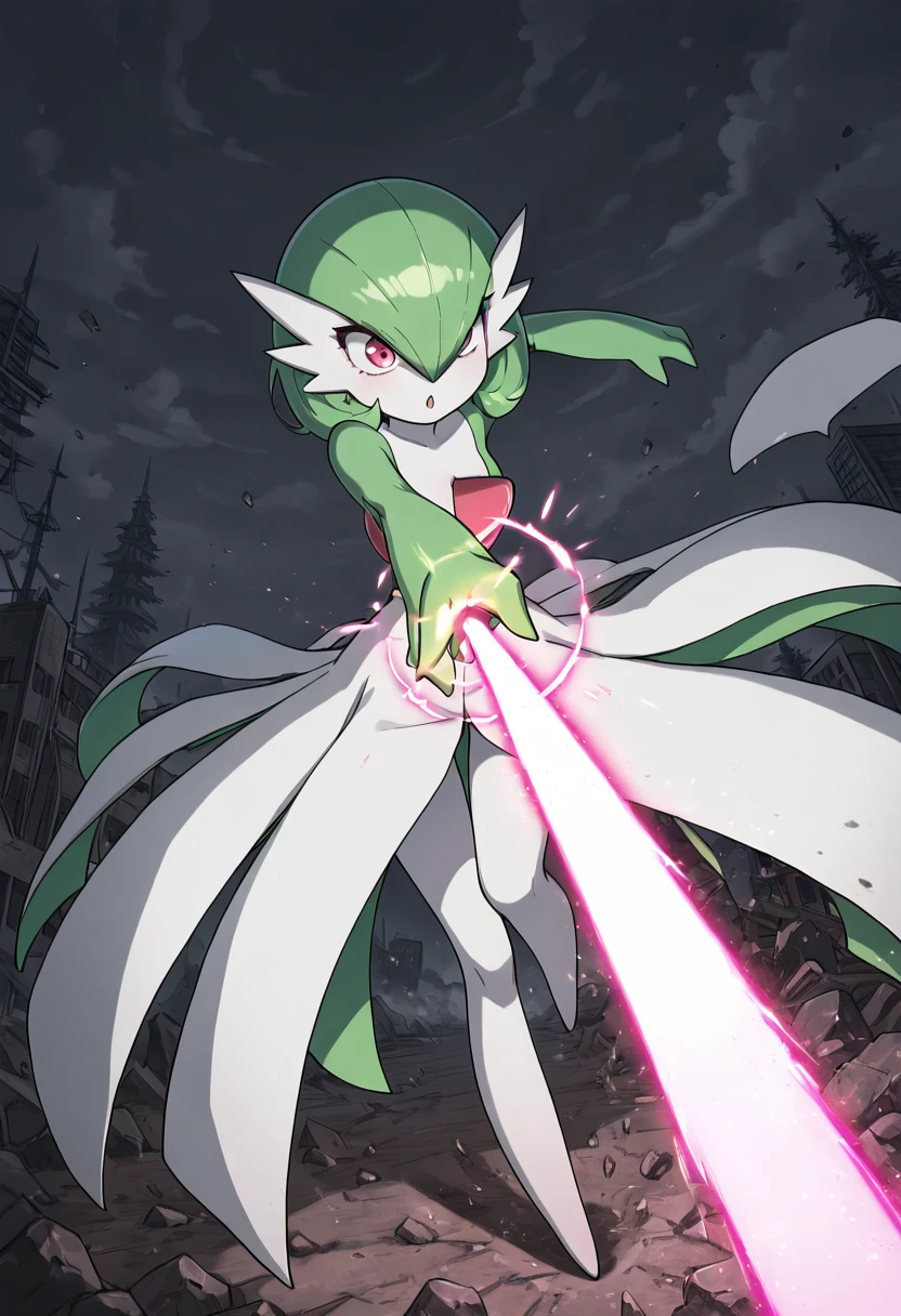 masterpiece, best quality, hyp3rB34m, pink beam, gardevoir, multicolored skin, two-tone skin, incoming attack, foreshortening, laser, <lora:HyperBeam_IXL_v1:1.0>,