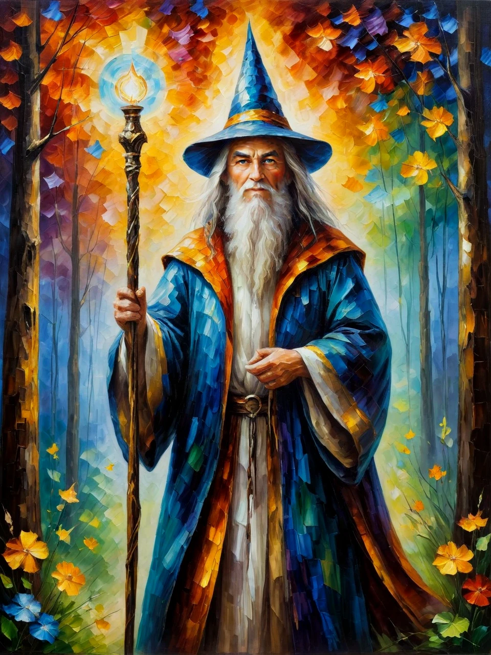 Masterpiece. A painting.
The wizard, delighting in his magical abilities. Holding an ancient staff.
Fantasy style.
<lora:Afremov01_CE_XL_200-OT:0.6> afrmvCE_style