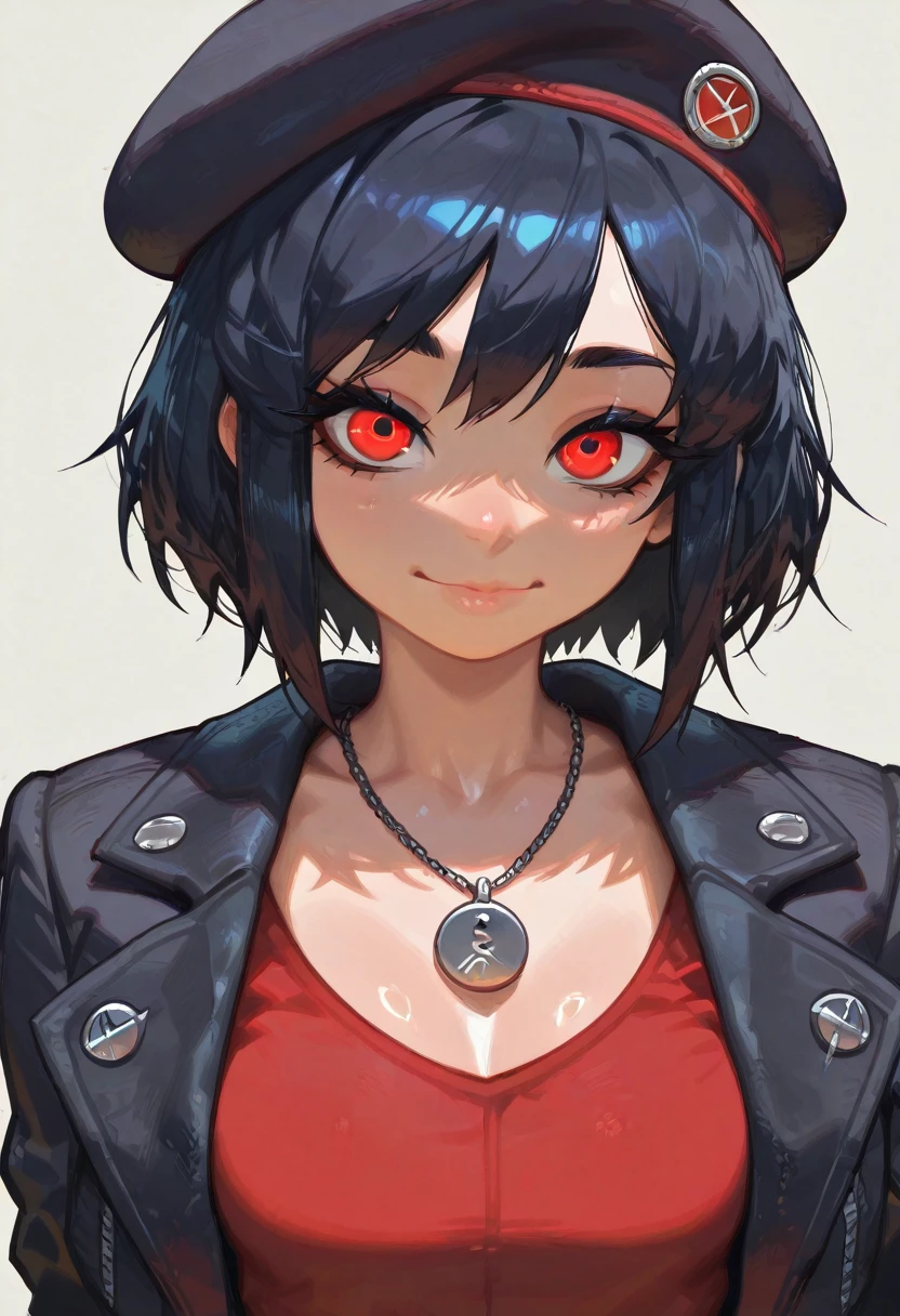 sexy_perspective, (masterpiece), (best quality), (ultra-detailed), amazing quality, very aesthetic, illustration, perfect composition, intricate details, absurdres, incredibly absurdres, shiny skin, realistic, 20yo, shiny hair,clear skin,ultra-detailed-eyes,simple background,cute, eyelashes, greatscore, pretty, anime, cartoon, shiny skin, shiny, Lico_PS, red eyes, hat, jewelry, smile, necklace, 1girl, black hair, glowing, looking at viewer, upper body, red shirt, closed mouth, black headwear, beret, black jacket, colored sclera, short hair
<lora:DPM_A1:1> hdr:1.2 <lora:HerrscherAGGA2024_Lico_Project-ULTIMATUM_V1_537648:1>