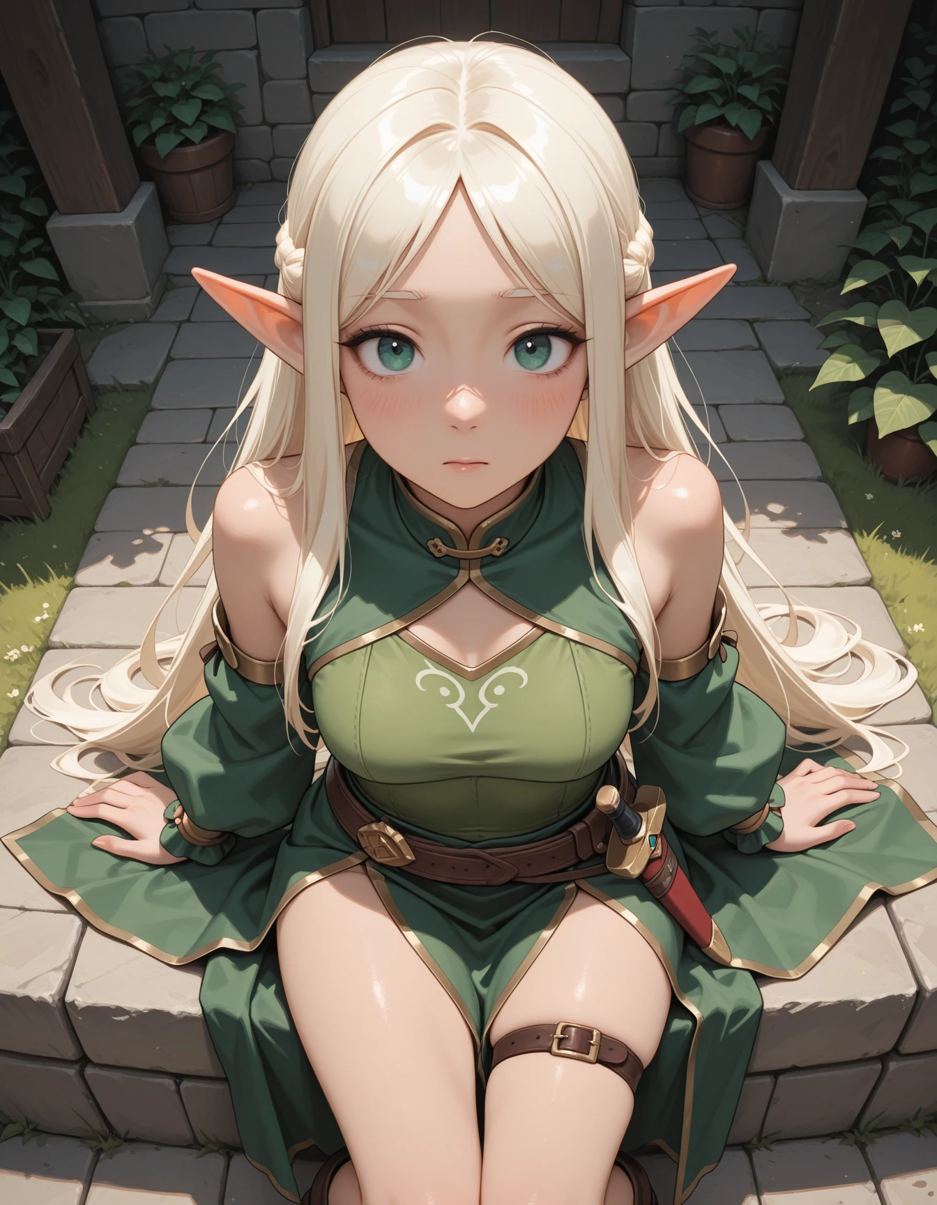 lazypos, 1girl, solo, cartoon, elf, cute, archer