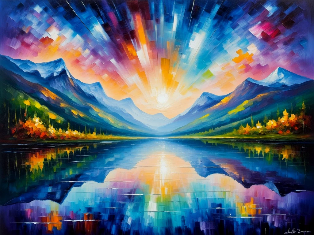 A painting.
Aurora Borealis over the lake.
afrmvCE_style