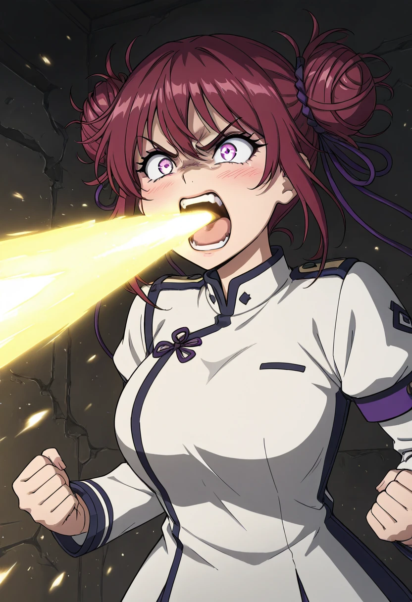 masterpiece, best quality, 1girl, solo, eyelashes, (beautiful eyes), hyp3rb34m, angry, clenched fists, yellow beam, <lora:HyperBeam_IXL_v1:1.0>,