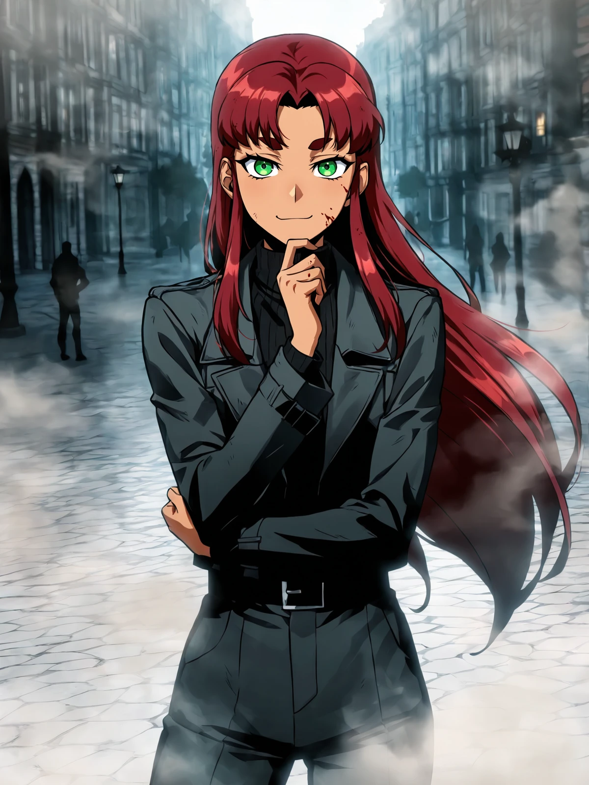 1girl,starfire,cowboy shot,potrait,looking at viewer,smug,villain pose,epic,blood,<lora:Omniscient_Reader_rank16_fp16>,omn1sc1entr3ad3r,(detailed background:1.2),hand up,(sexy:1.2),london,fog,, best quality,high quality,extremely detailed,8K HD,Subsurface scattering,epic,hdr,intricate details,8k,(hyperdetailed:1.2),(vivid colors:1.2),better shadows,