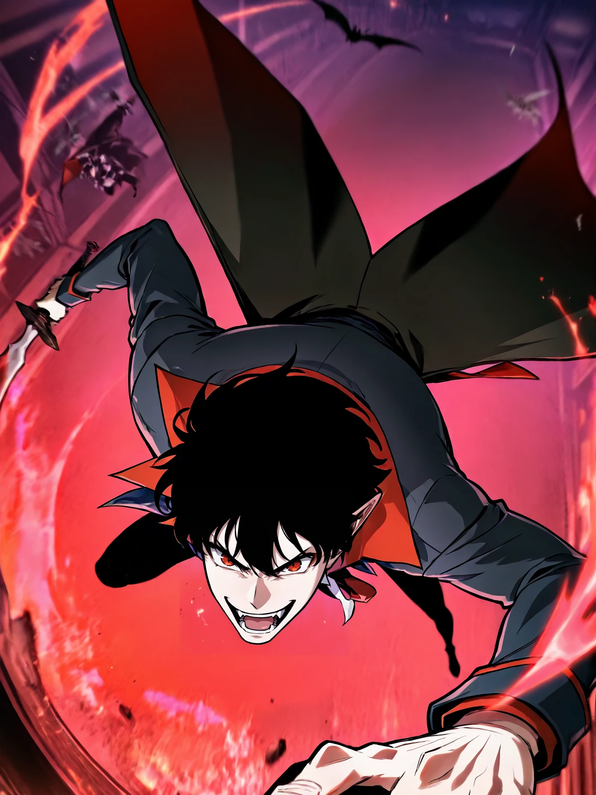 (1boy:1.2),(vampire:1.2),looking at viewer,fighting,epic,<lora:Omniscient_Reader_rank16_fp16:0.9>,omn1sc1entr3ad3r,(detailed background:1.2),<lora:perspective:0.8>,perspective,smug,open mouth,, best quality,high quality,extremely detailed,8K HD,Subsurface scattering,epic,hdr,intricate details,8k,(hyperdetailed:1.2),(vivid colors:1.2),better shadows,