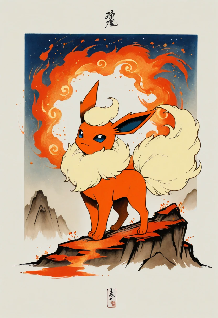 (masterpiece),(best quality),(ultra-detailed),very aesthetic,absurdres, newest,scenery,
 <lora:Ink_Blossom:1> inbls
portrait of flareon, looking at viewer, pokemon \(creature\), pokemon focus
fire background
(ink:1.3), gouache \(medium\), watercolor effect, (painterly:1.4)
(lineart:1.6), (thick lineart:1.7)
(ukiyo-e:1.5)