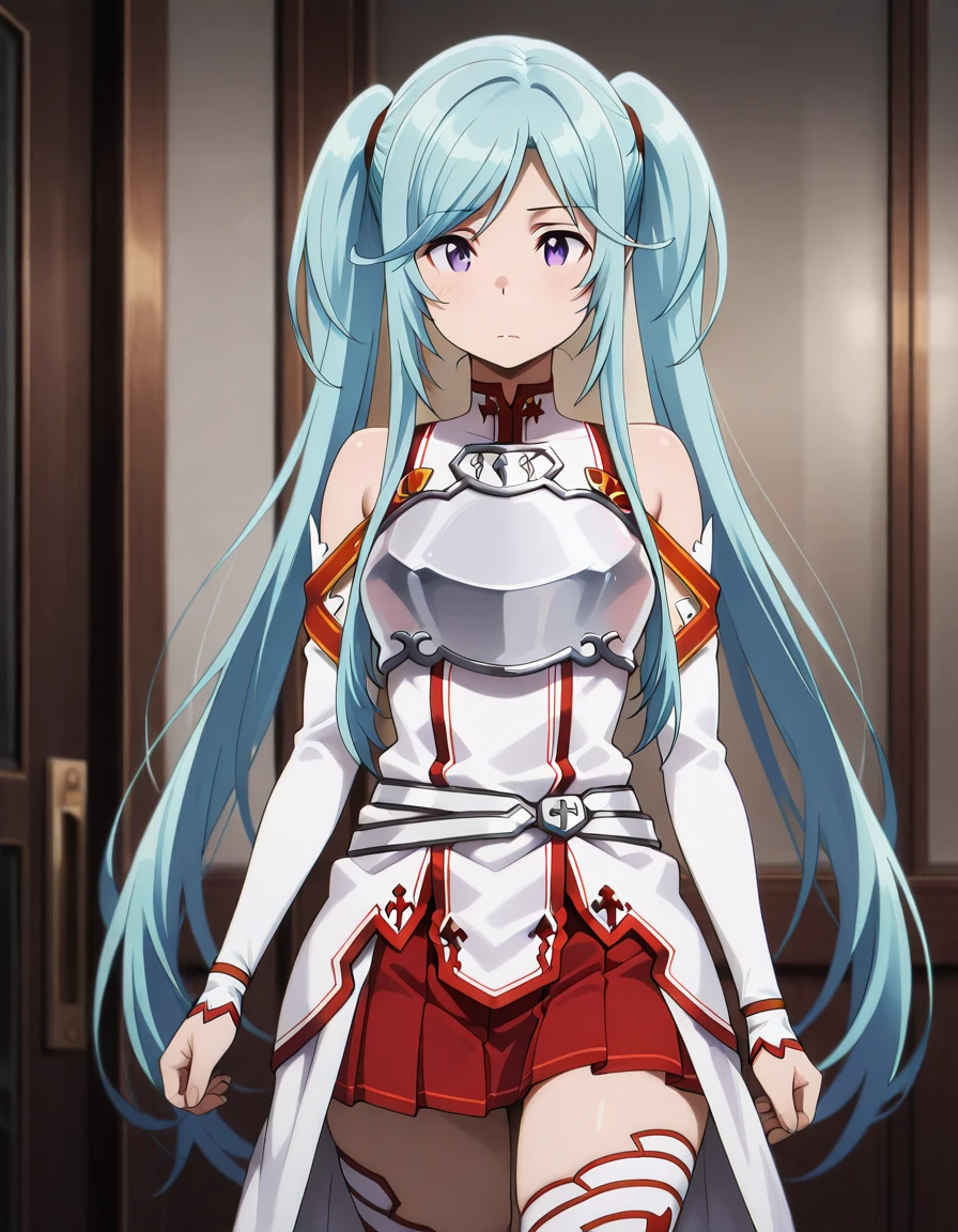 masterpiece, best quality, amazing quality, ultra detail, best resolution, good , good hand,
BREAK <lora:Knights-of-the-Blood-Oath-uniform-illustrious v2:1> Knights-of-the-Blood-Oath-uniform, white thighhighs, detached sleeves, skirt, white dress, waist cape, breastplate, red skirt, pleated skirt, mini skirt, shoulders,
BREAK <lora:shadow-epsilon-s1-illustriousxl-lora-nochekaiser:1> epsilon, long hair, twintails, blue hair, purple eyes, sidelocks, mature female, ,