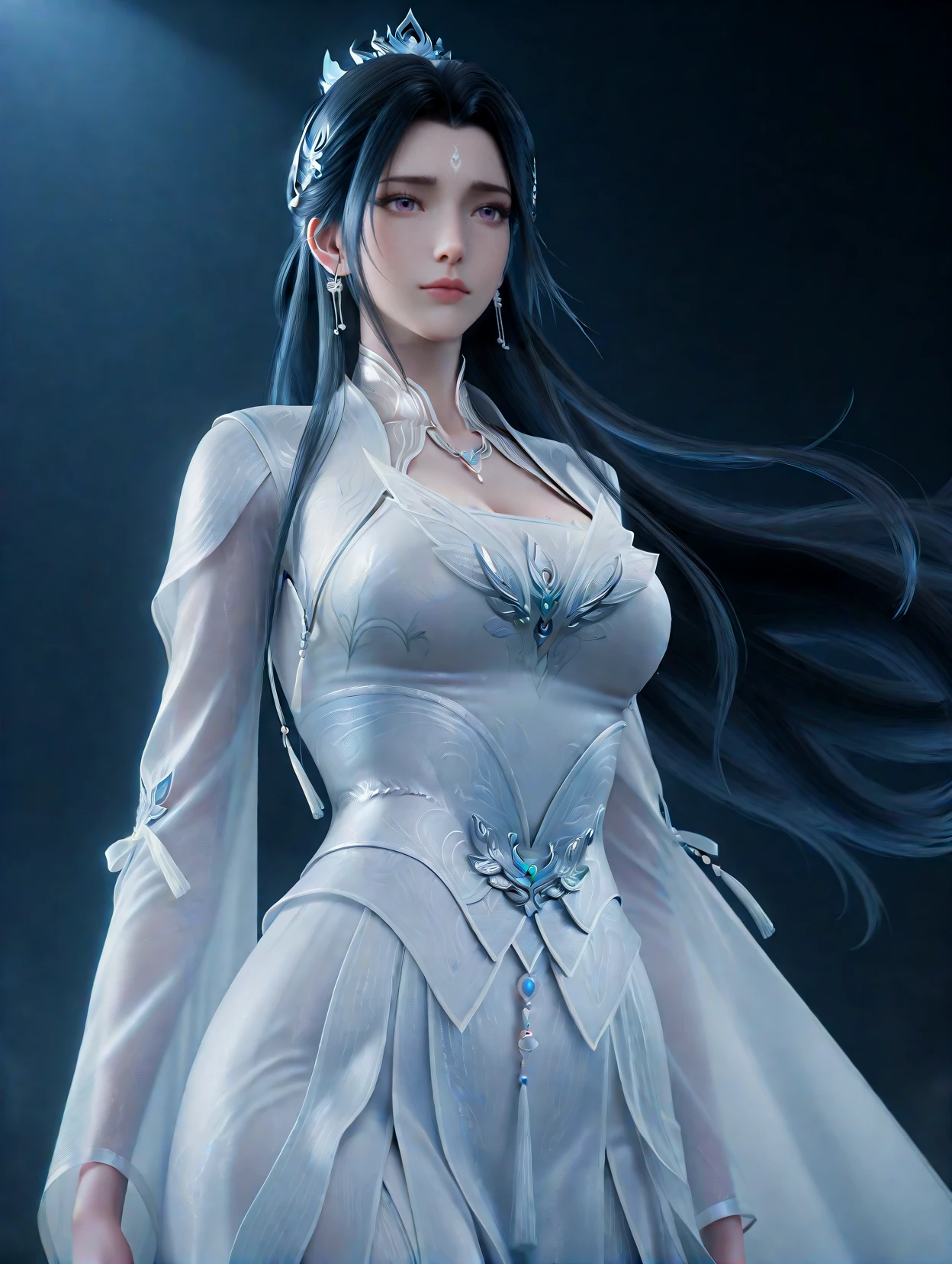 masterpiece,best quality,ultra high res,8K UHD,hyper - detailed,high - end fashion magazine cover & poster style,photorealistic,cinematic lighting,soft natural light with a touch of glamour,HDR,high dynamic range,ultra - sharp focus,depth of field to create a sense of dimension,realistic skin texture with a healthy glow,perfect facial symmetry for a magazine - worthy look,high - quality textures that pop,professional studio lighting with a trendy edge,volumetric lighting to add drama,subtle shadows for a sophisticated feel,finely detailed eyes full of expression,ultra - realistic hair strands styled in a fashionable way,natural yet captivating facial expressions,smooth gradient shading for a polished finish,well - balanced contrast that makes the subject stand out,exquisite color grading in line with the latest fashion trends,sharp details that draw the eye,DSLR photography - like clarity,ultra - HD definition,ultra - fine details that make every element shine,
<lora:LuXueqi1llust:0.8>,
Lu Xueqi,(Zhu Xian),elegant female cultivator,1girl,solo,black hair,cowboy_shot,dark_background,perfect body,beautiful_detailed_eyes,ultra hd rendering,stylish_pose,purple eyes,