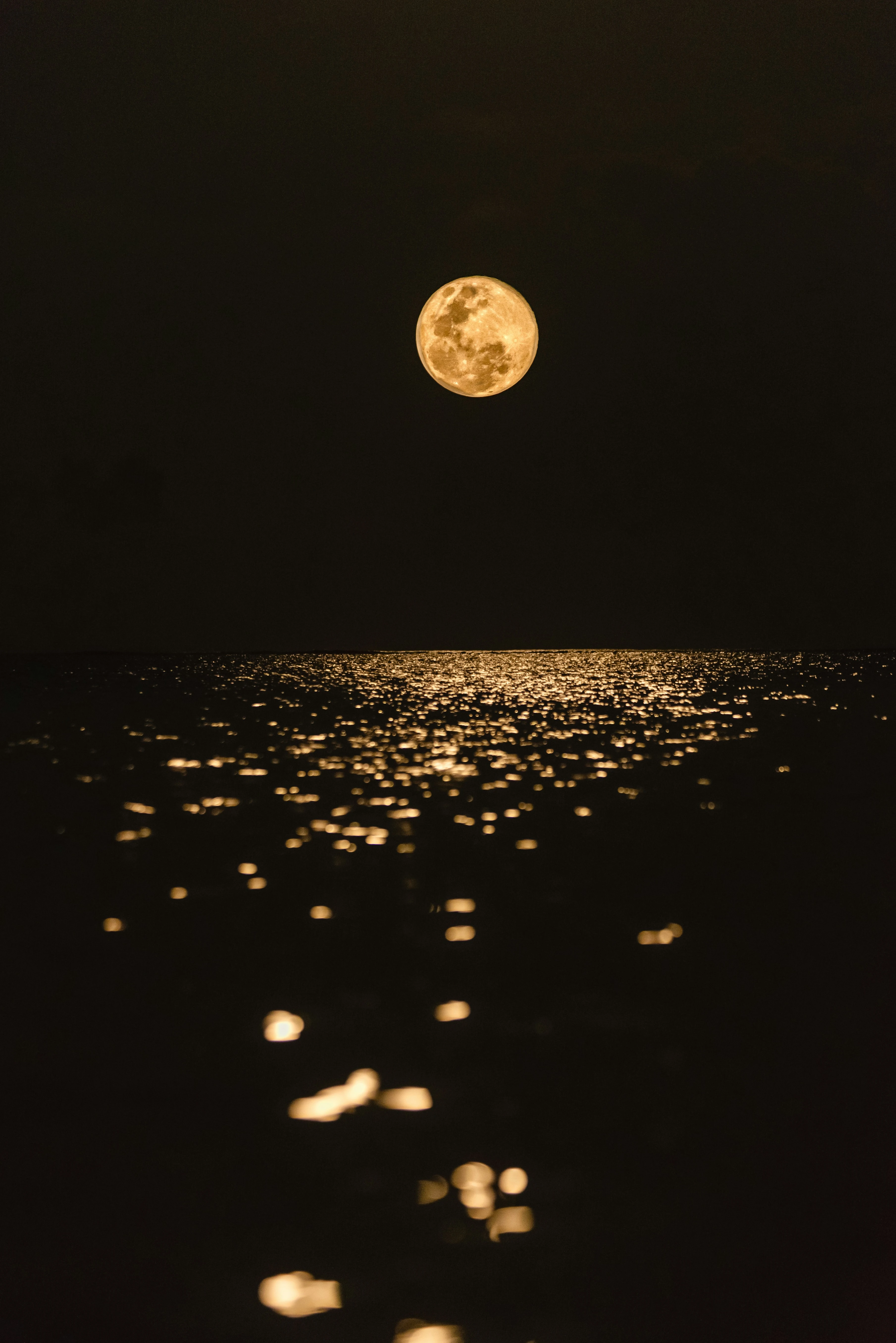 high-resolution detailed moon photography, astrophotography, cinematic astrophotography, glowing full moon low on horizon, moonlight reflecting in wet asphalt road after rain, moody atmospheric night, HDR high resolution, ultra realistic lighting, 8k DSLR texture, photorealistic long exposure